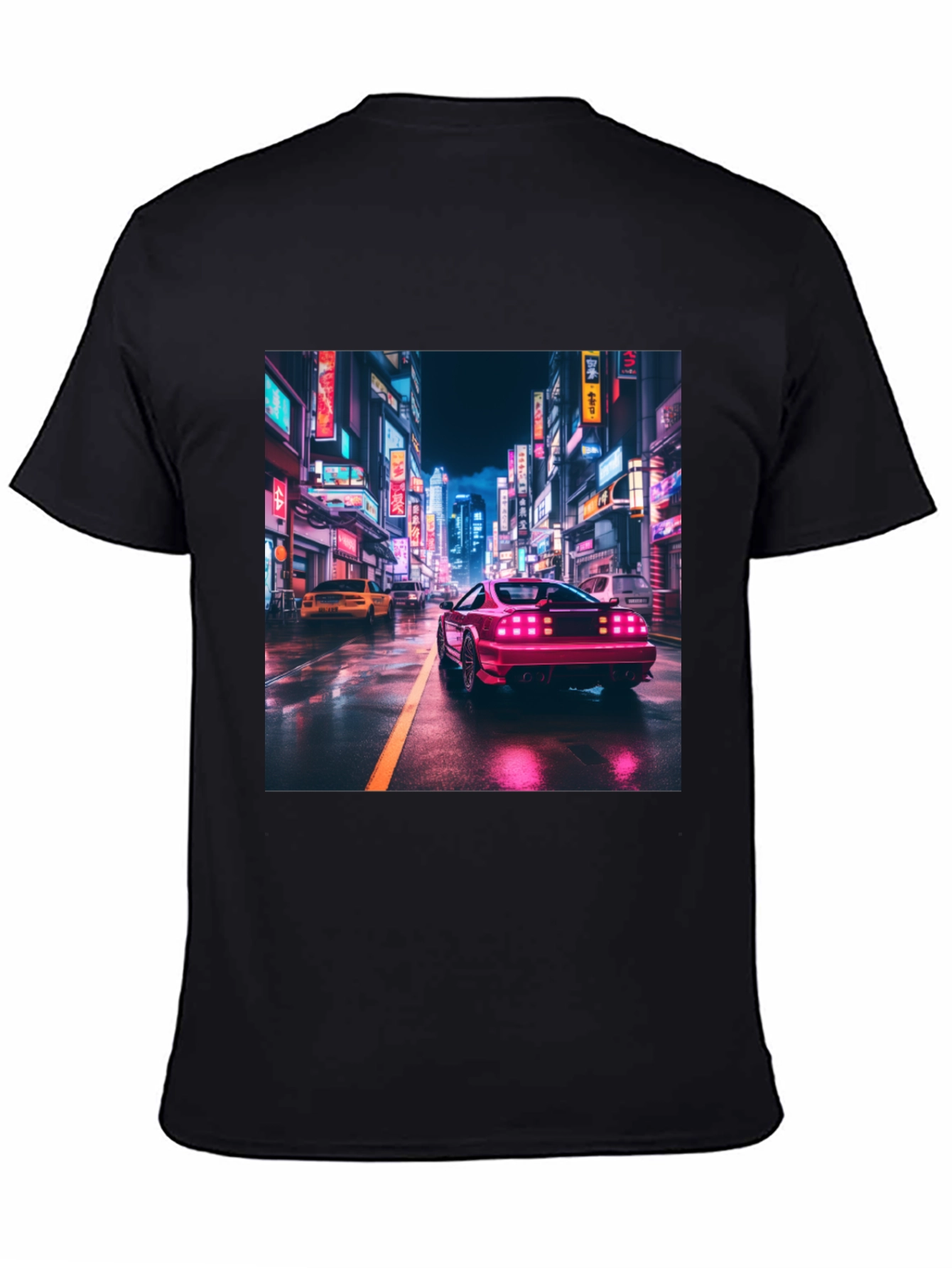 Retro Cityscape Car Graphic Tee - Black