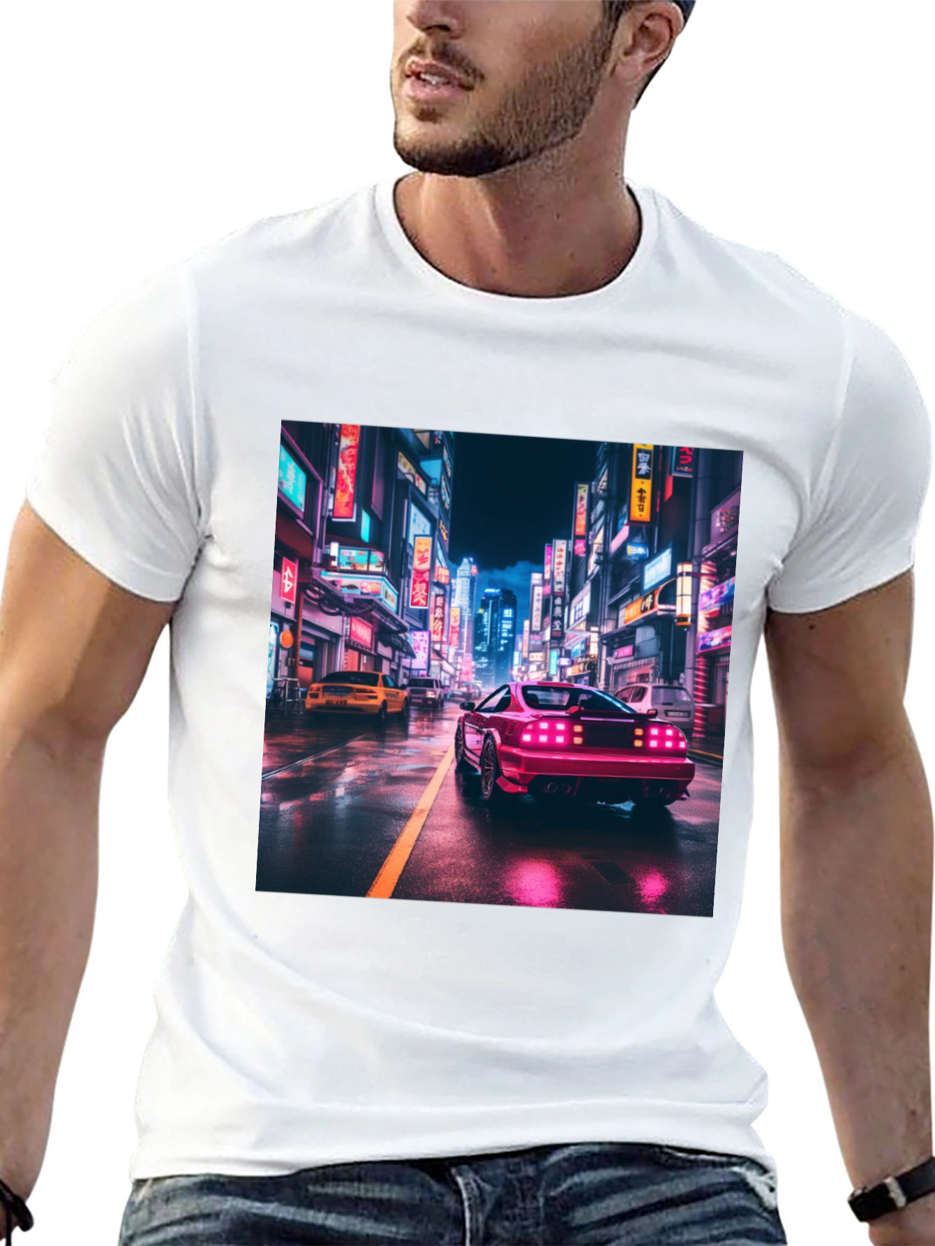 Retro Cityscape Car Graphic Tee - Black