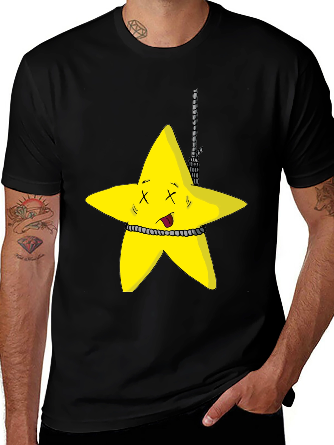 Cartoon Star Graphic Black T-Shirt