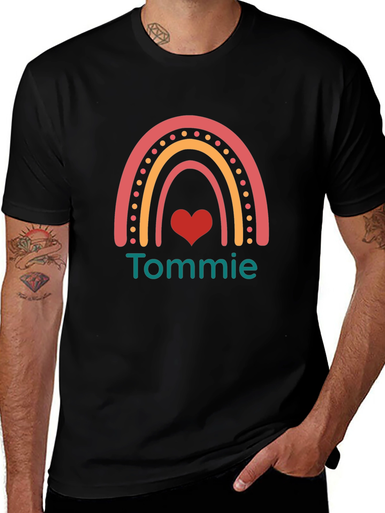 Tommie Rainbow Heart Black T-Shirt