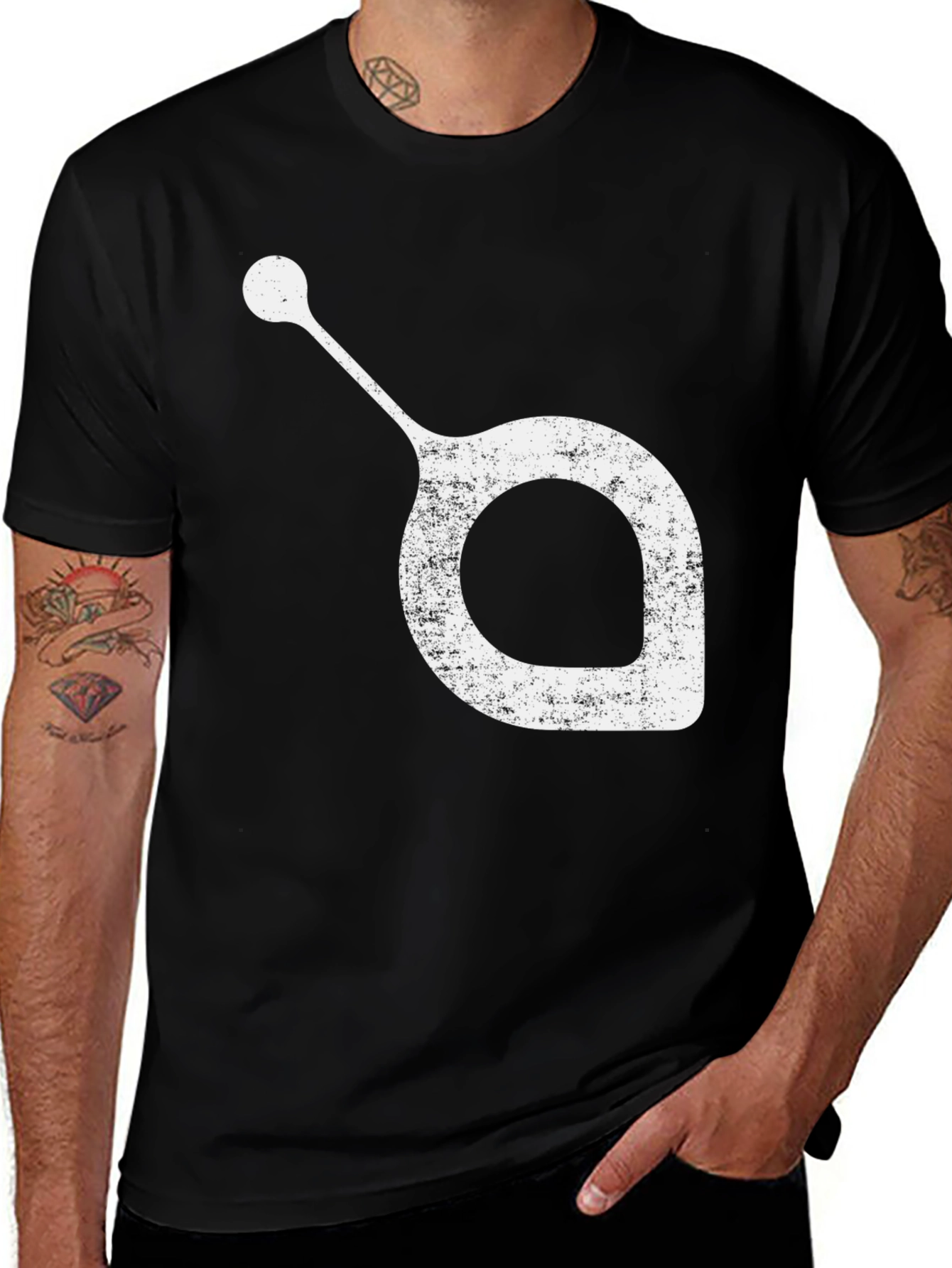 Unique White Graphic Print on Black T-Shirt