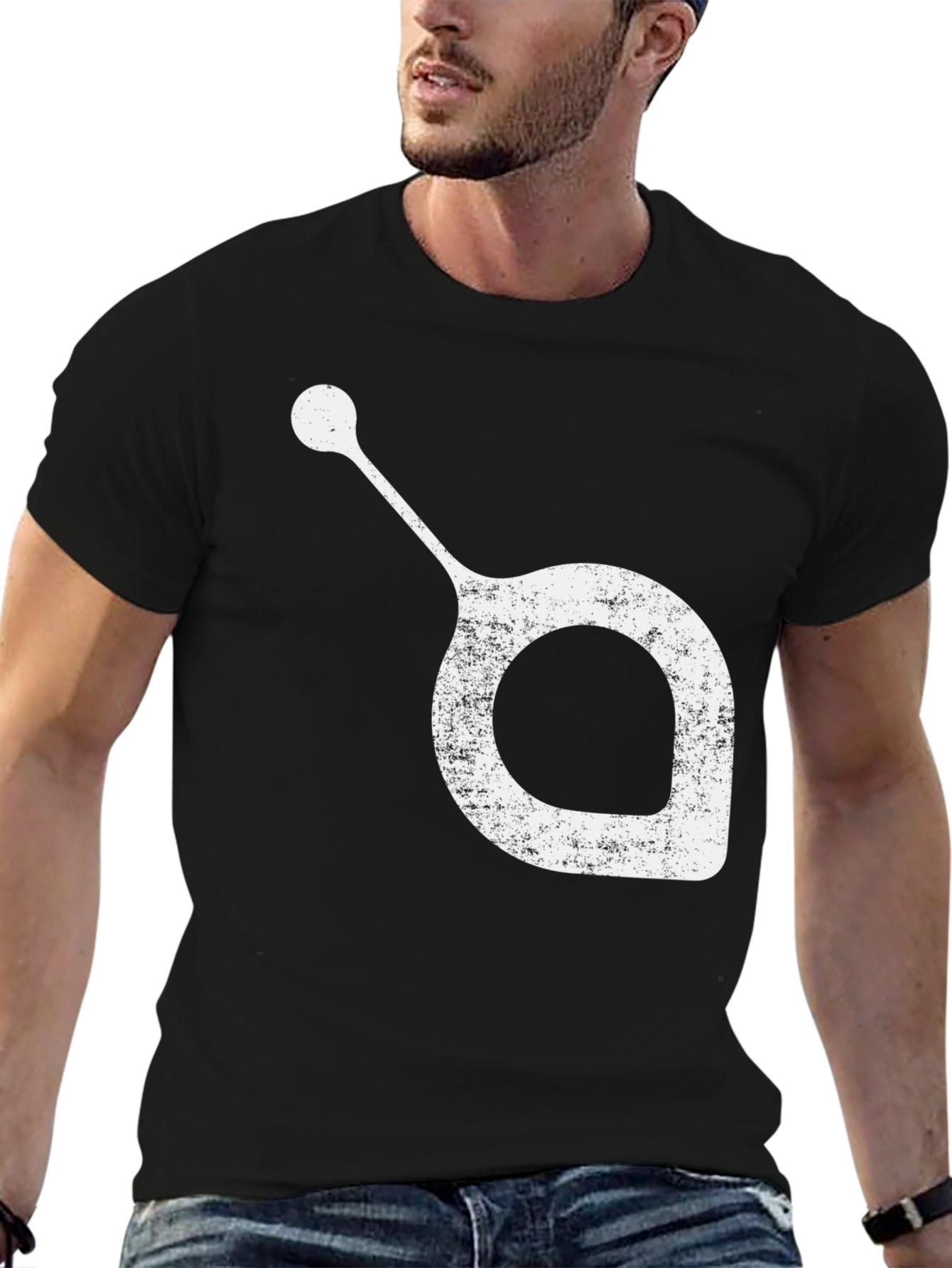 Unique White Graphic Print on Black T-Shirt