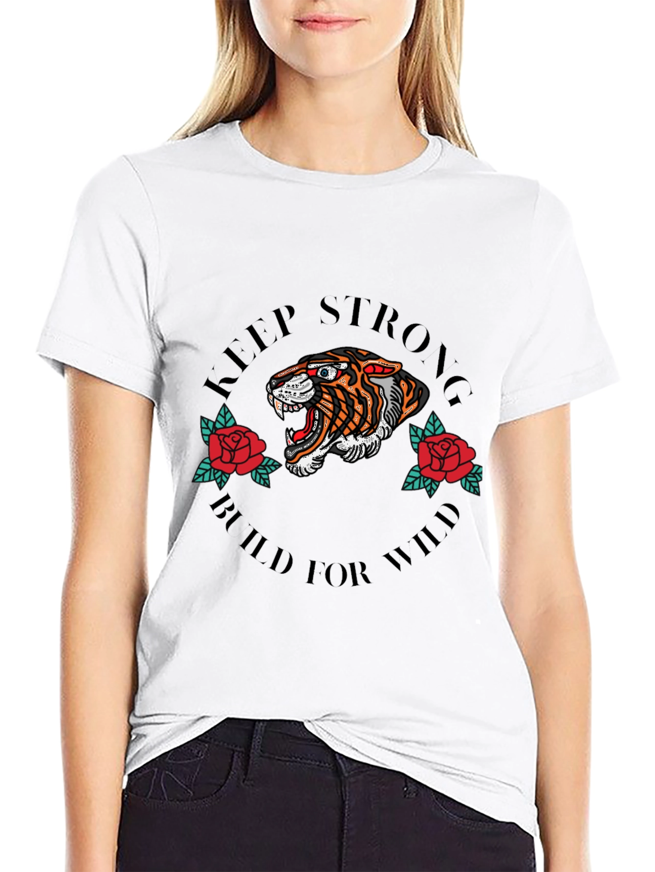 Keep Strong Tiger Graphic Black T-Shirt