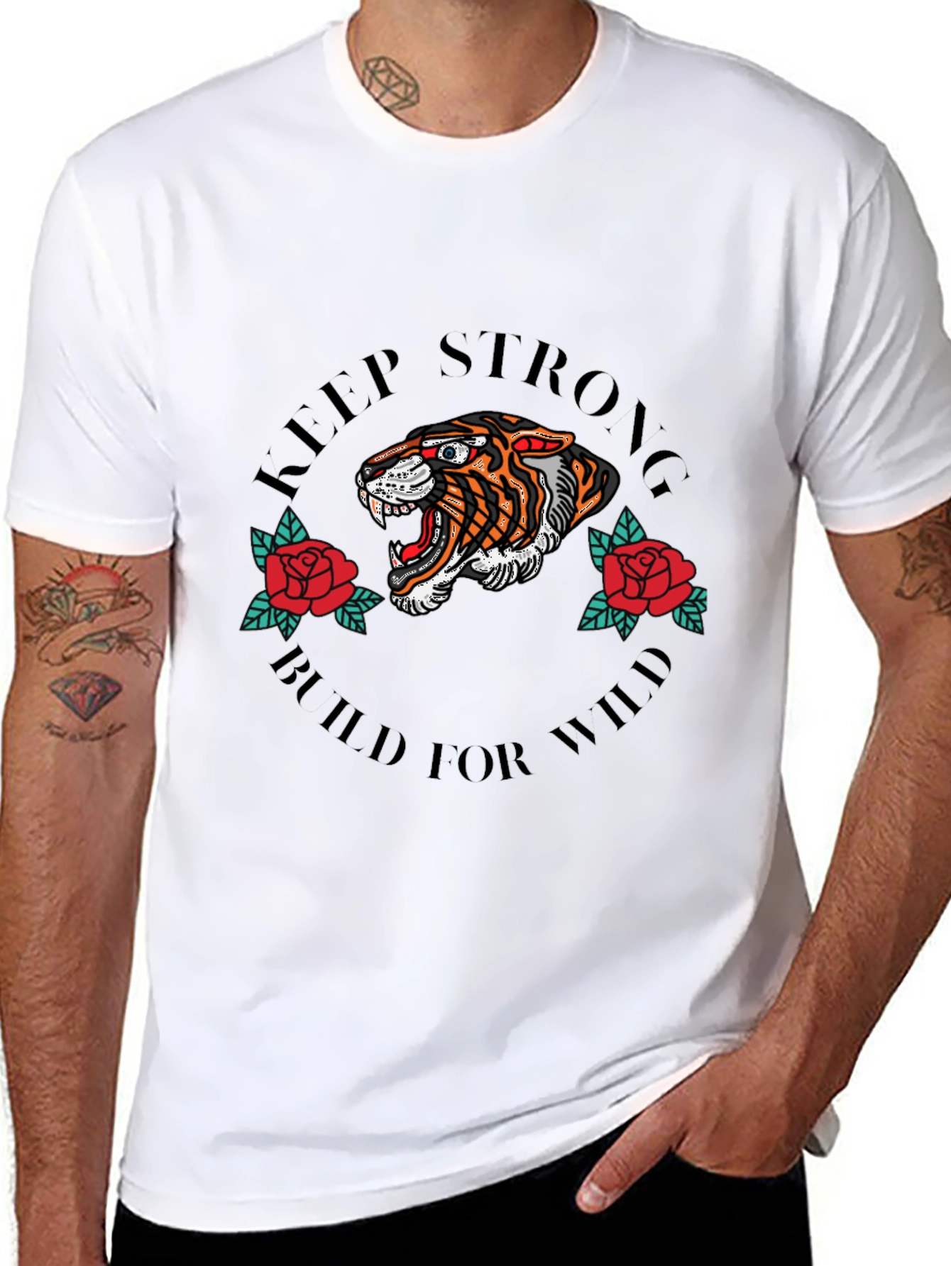 Keep Strong Tiger Graphic Black T-Shirt