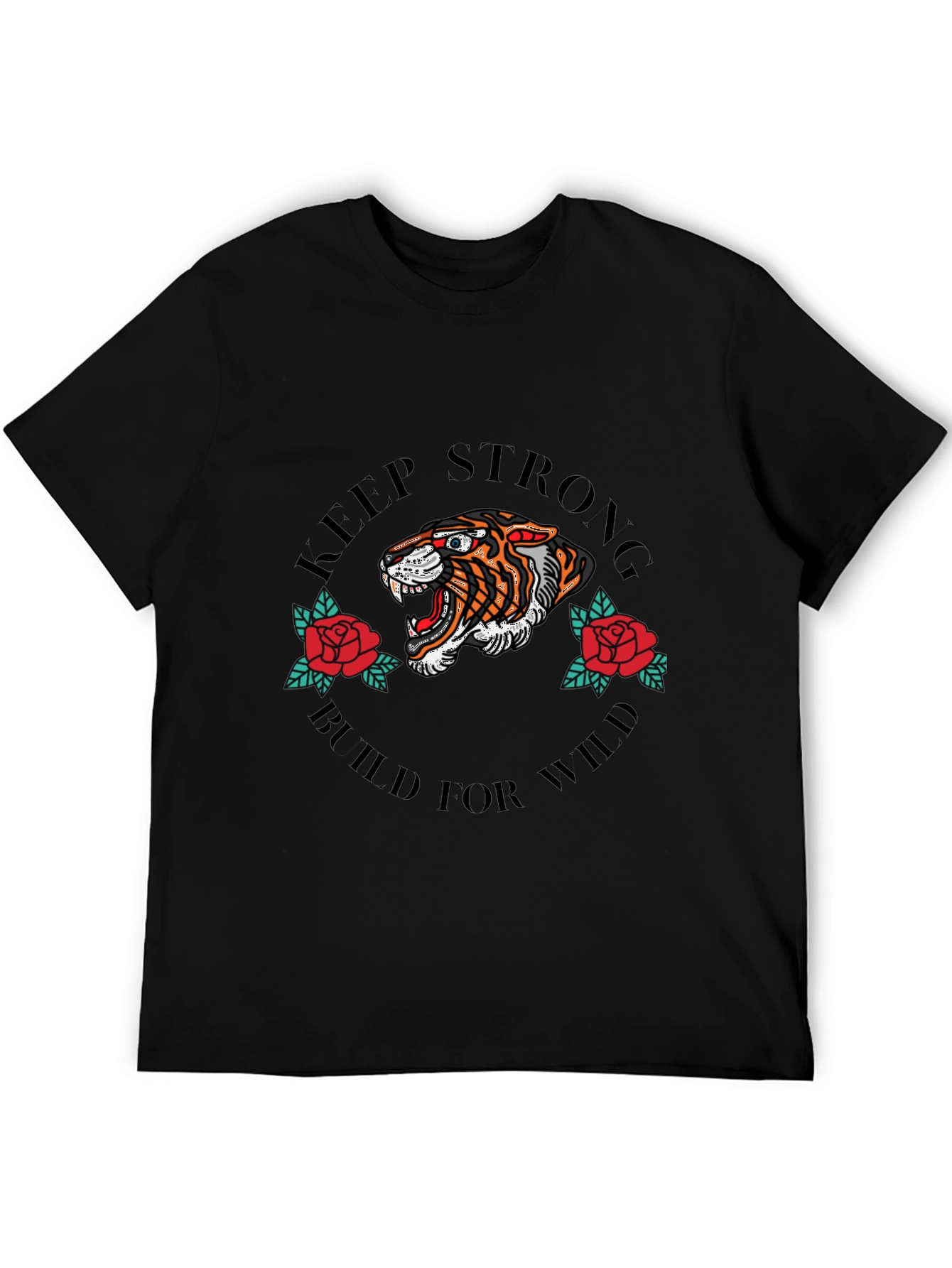 Keep Strong Tiger Graphic Black T-Shirt