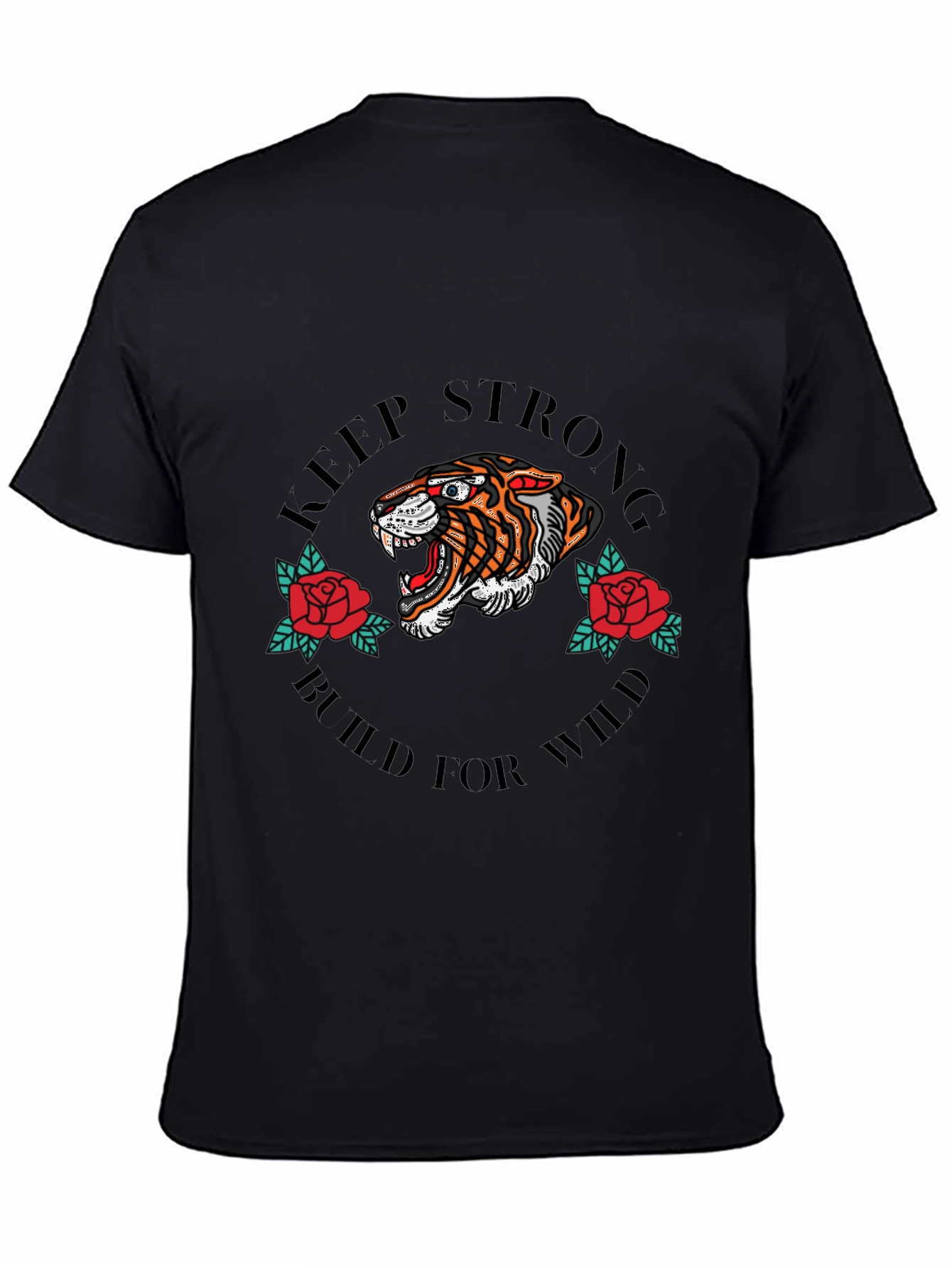 Keep Strong Tiger Graphic Black T-Shirt