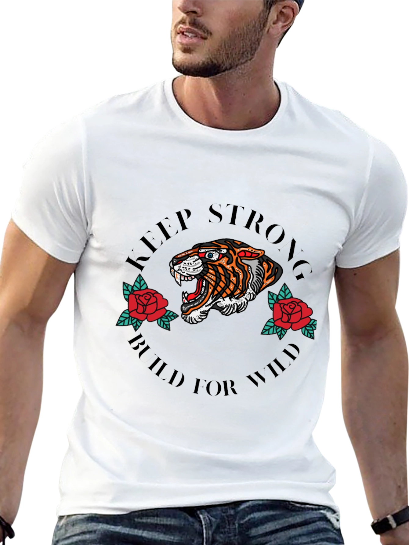 Keep Strong Tiger Graphic Black T-Shirt