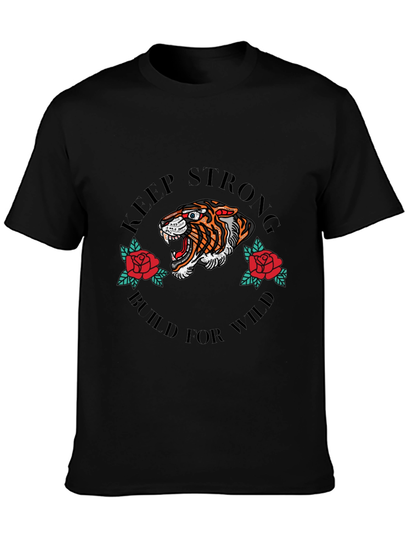 Keep Strong Tiger Graphic Black T-Shirt