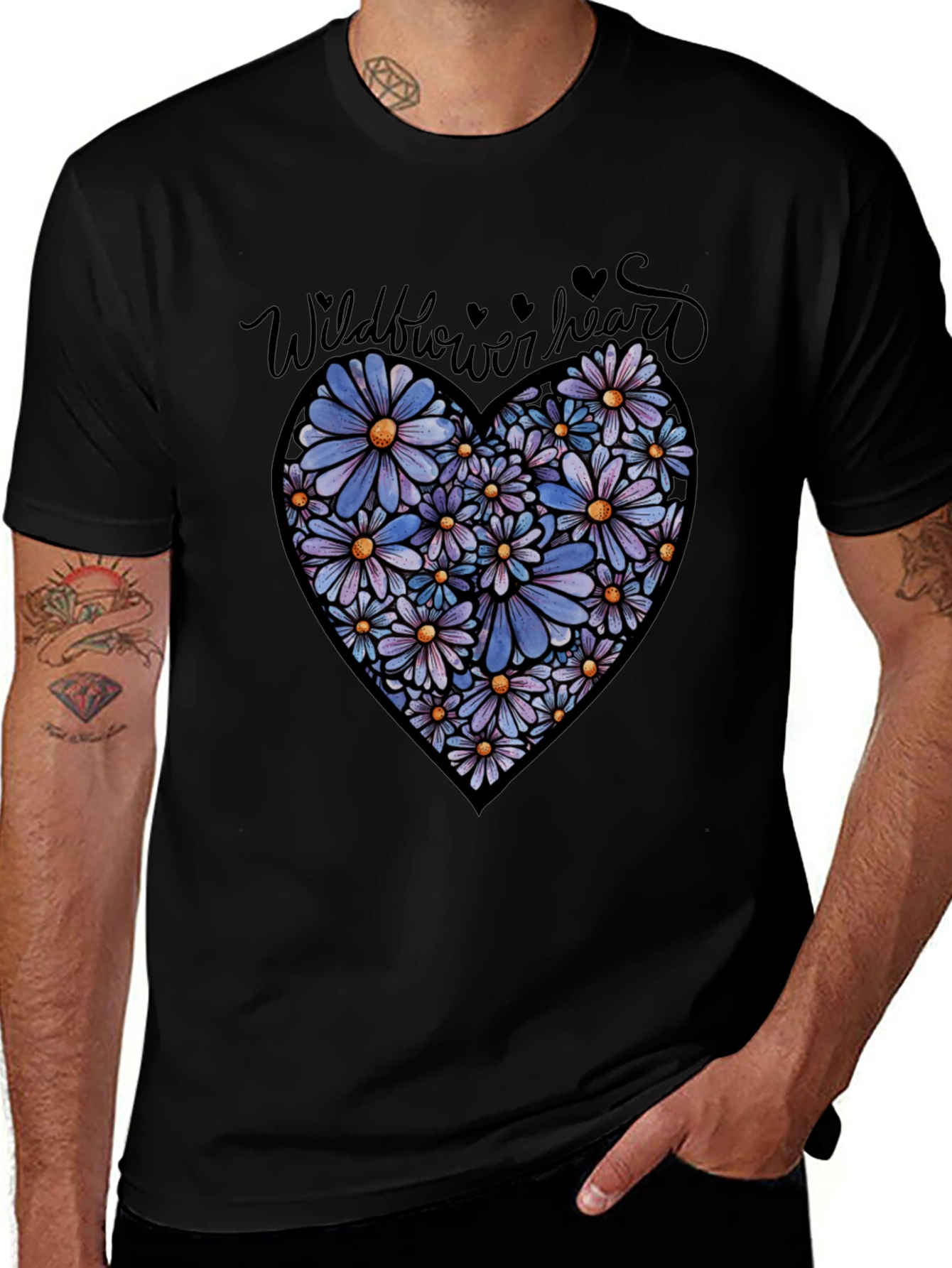 Wildflower Heart Graphic Tee - Black