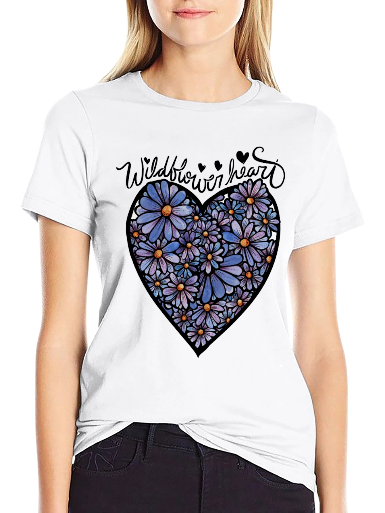 Wildflower Heart Graphic Tee - Black