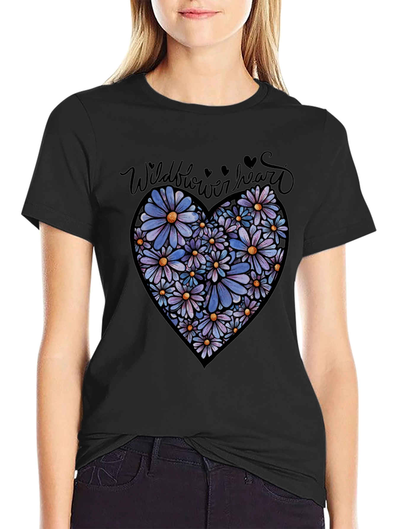 Wildflower Heart Graphic Tee - Black