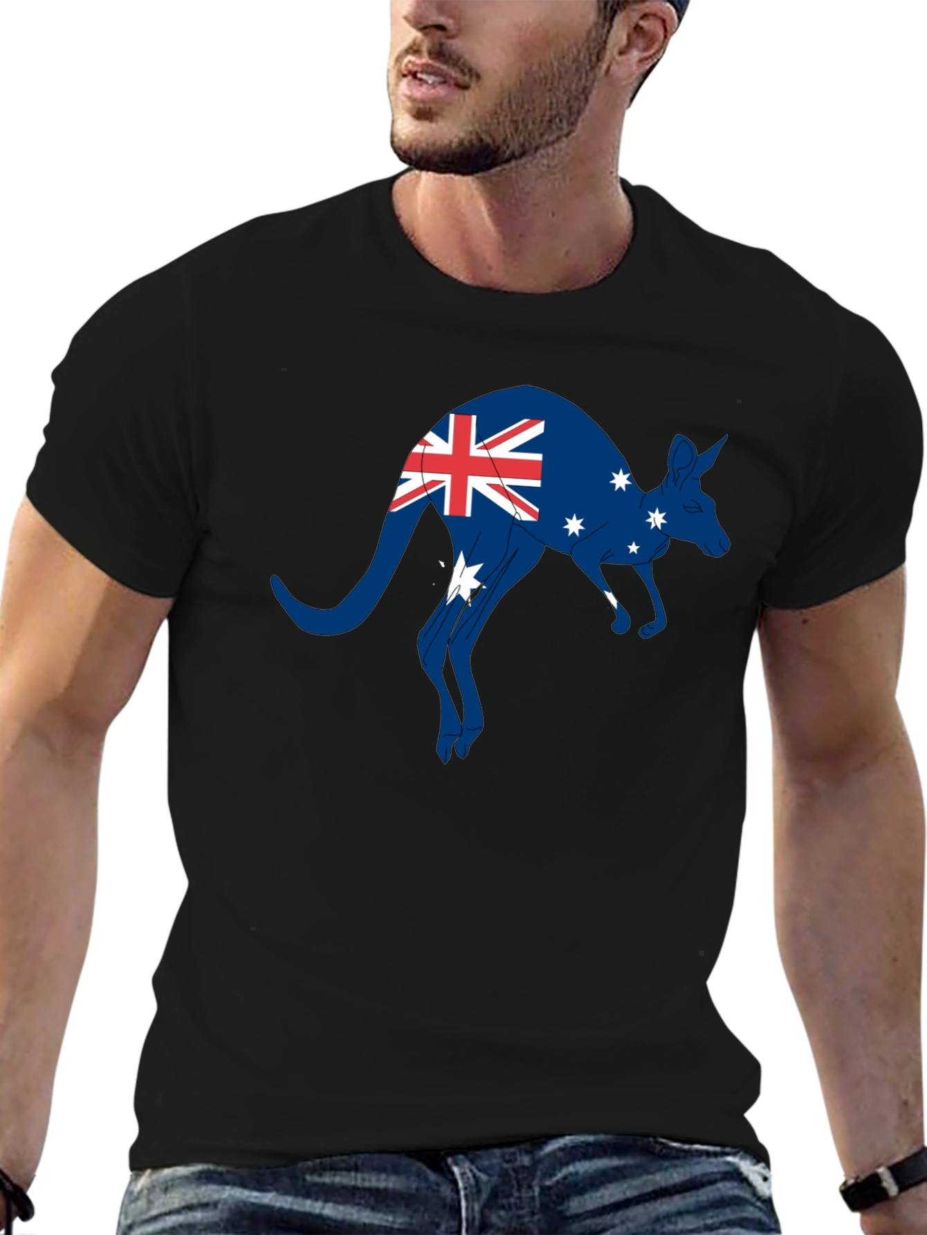 Australian Flag Kangaroo T-Shirt - Black