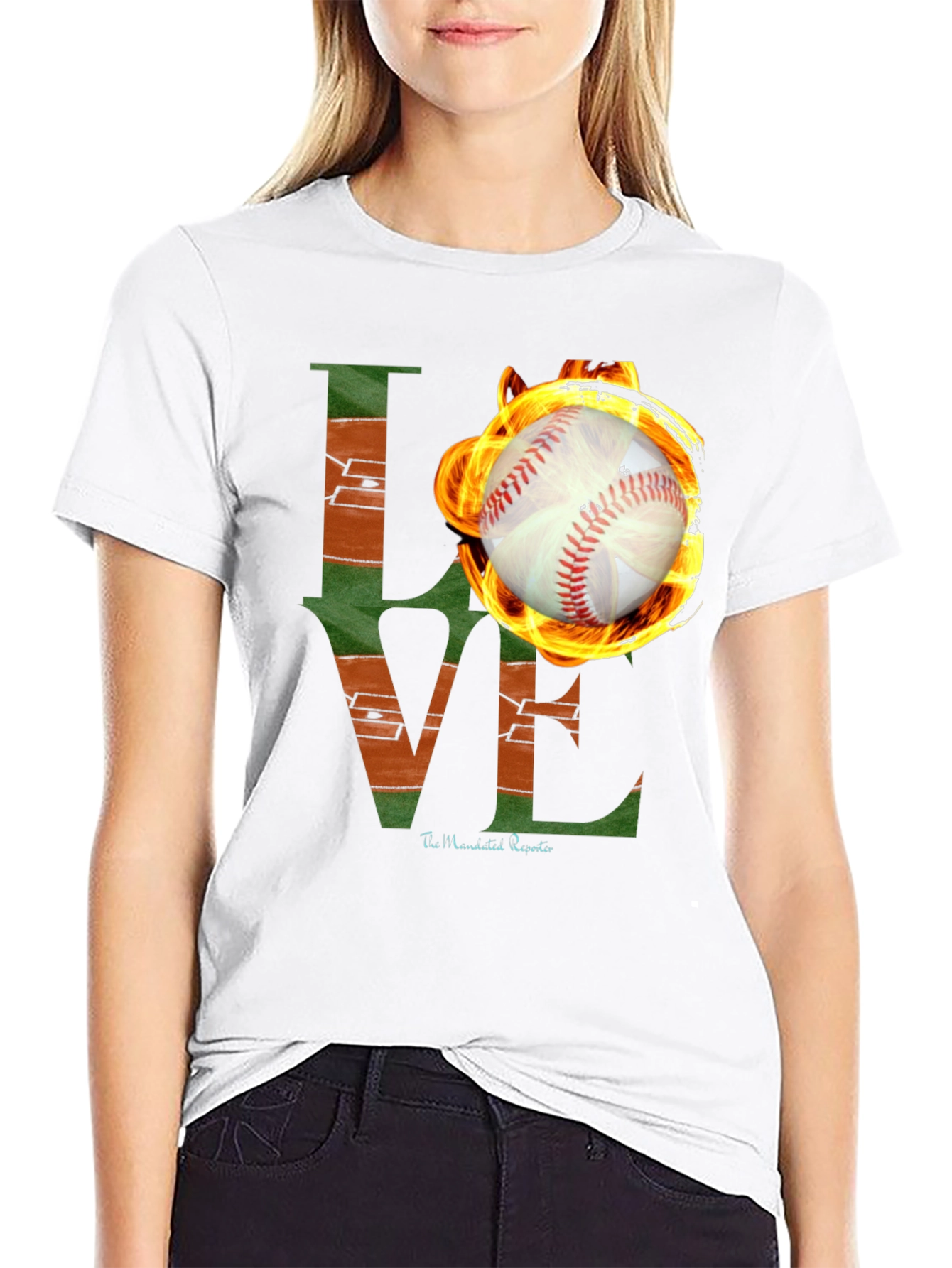 Fiery Baseball LOVE Graphic T-Shirt