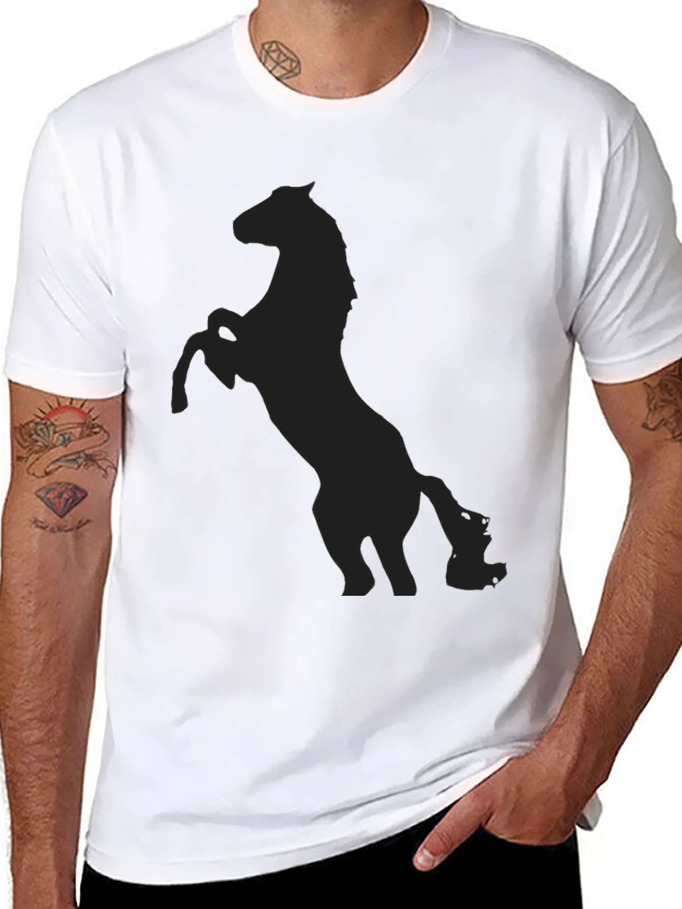 Black Horse Silhouette Graphic Tee - Equestrian Style