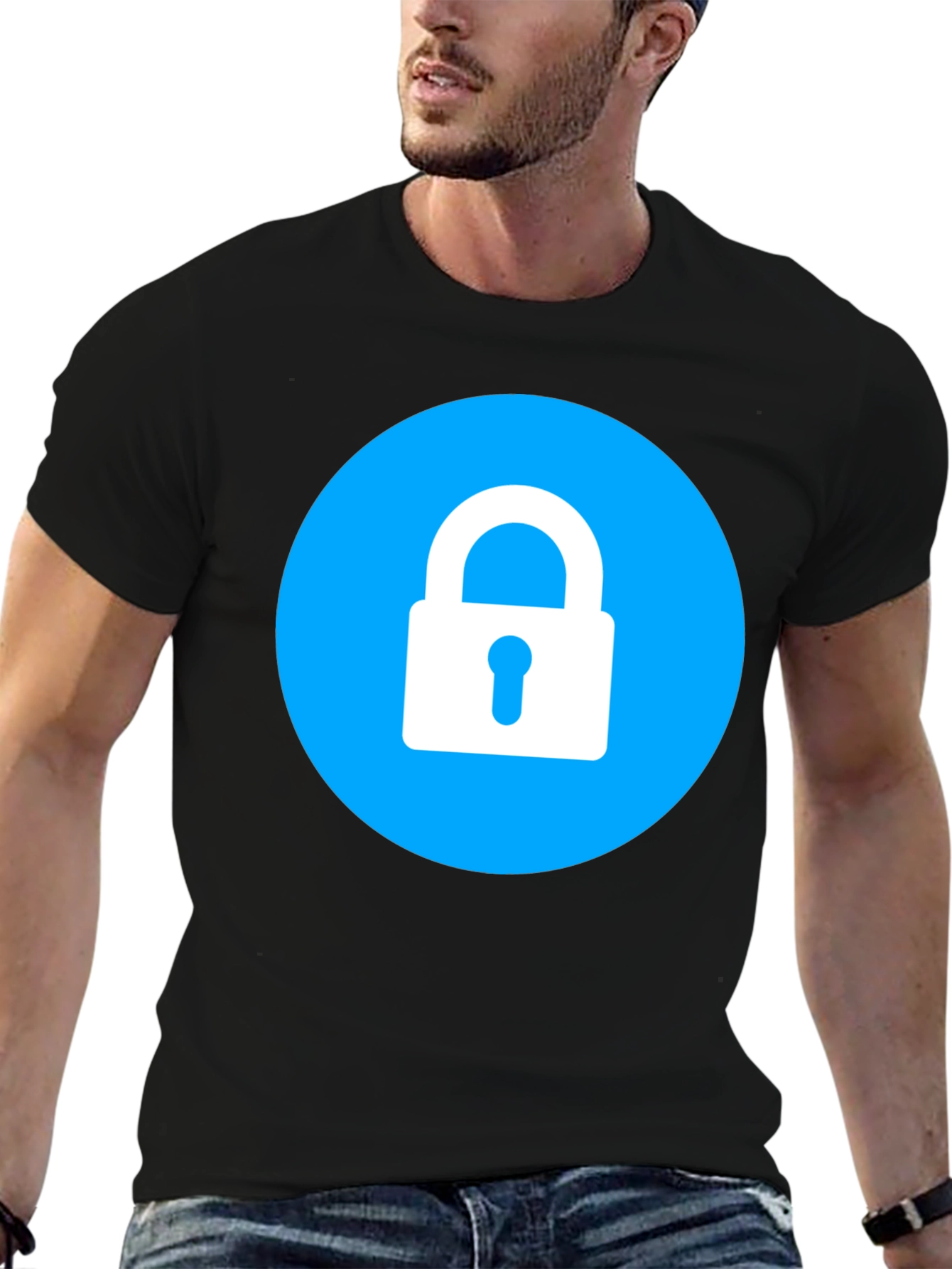 Secure Black T-Shirt - Lock Icon Design