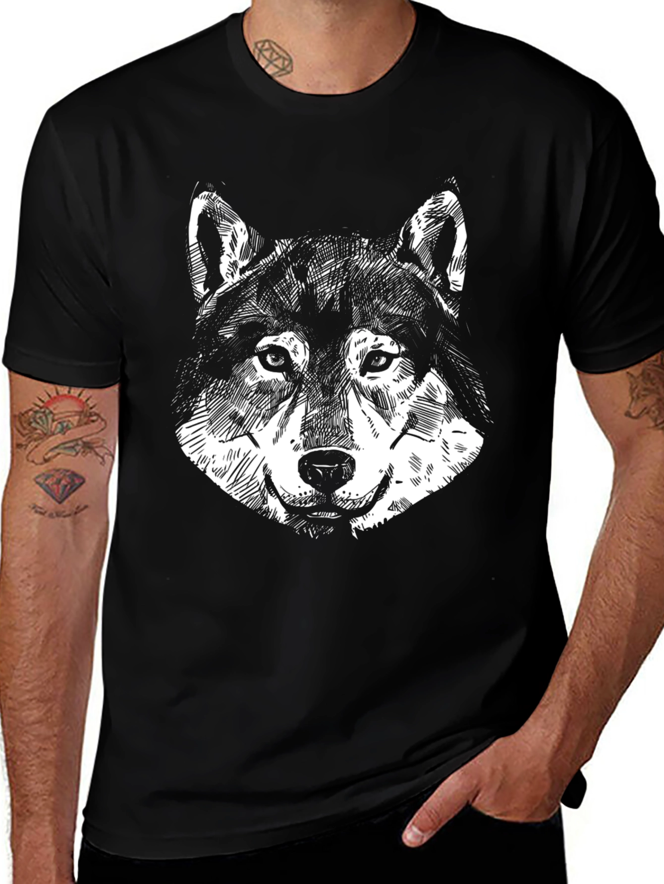 Wolf Graphic Tee - Stylish Black Cotton T-Shirt