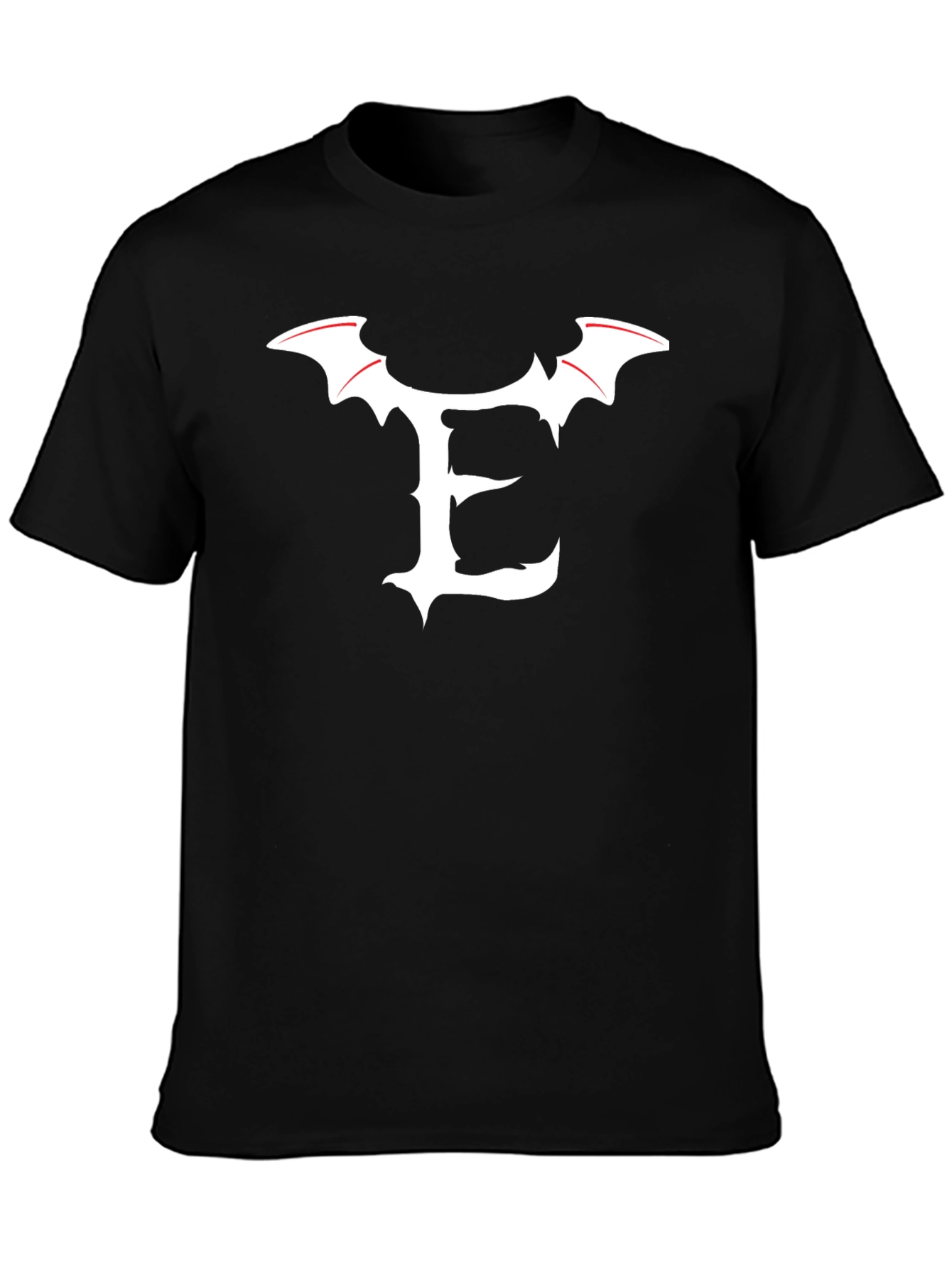 Bat Wing Initial E Black T-Shirt