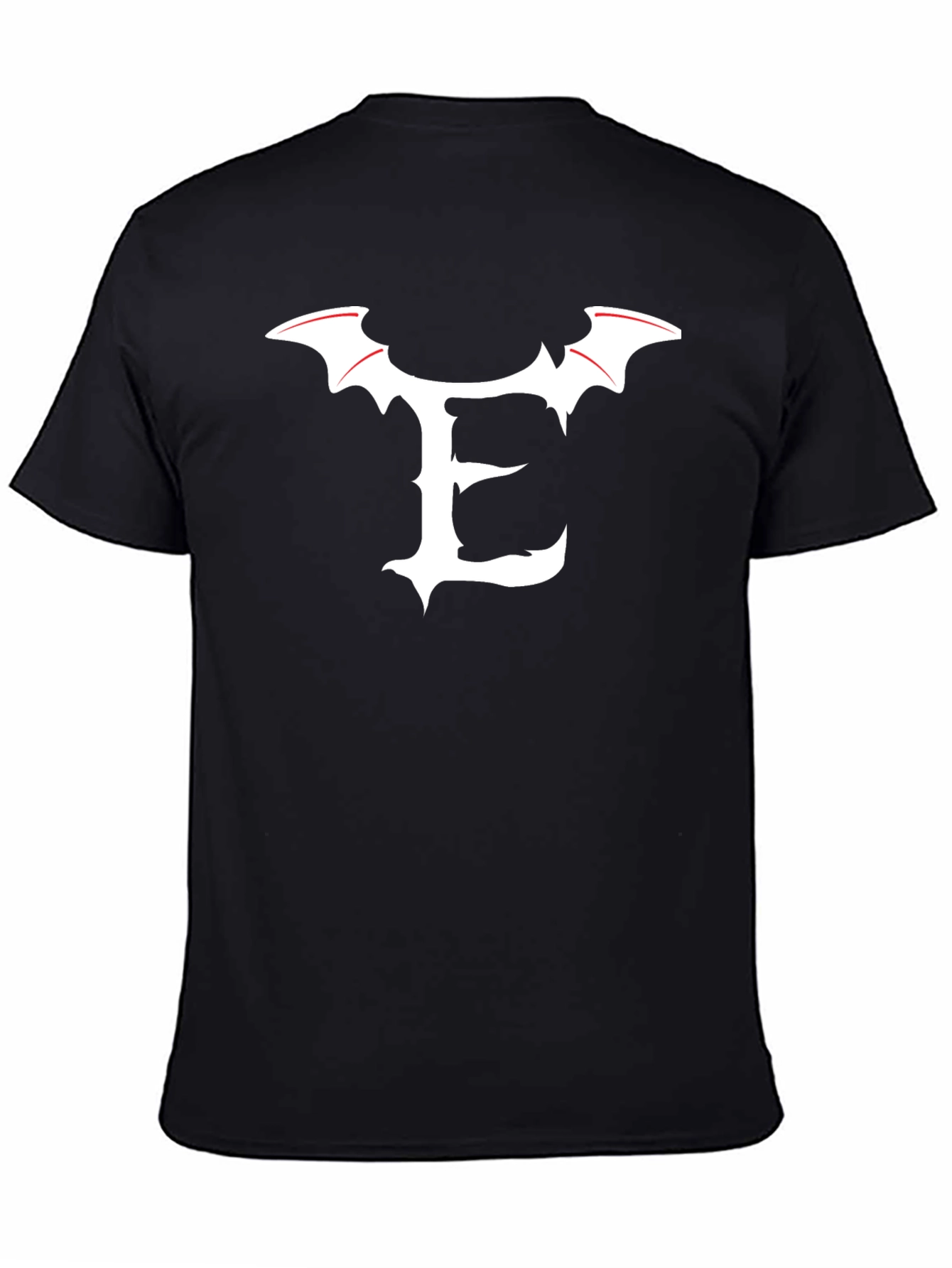 Bat Wing Initial E Black T-Shirt