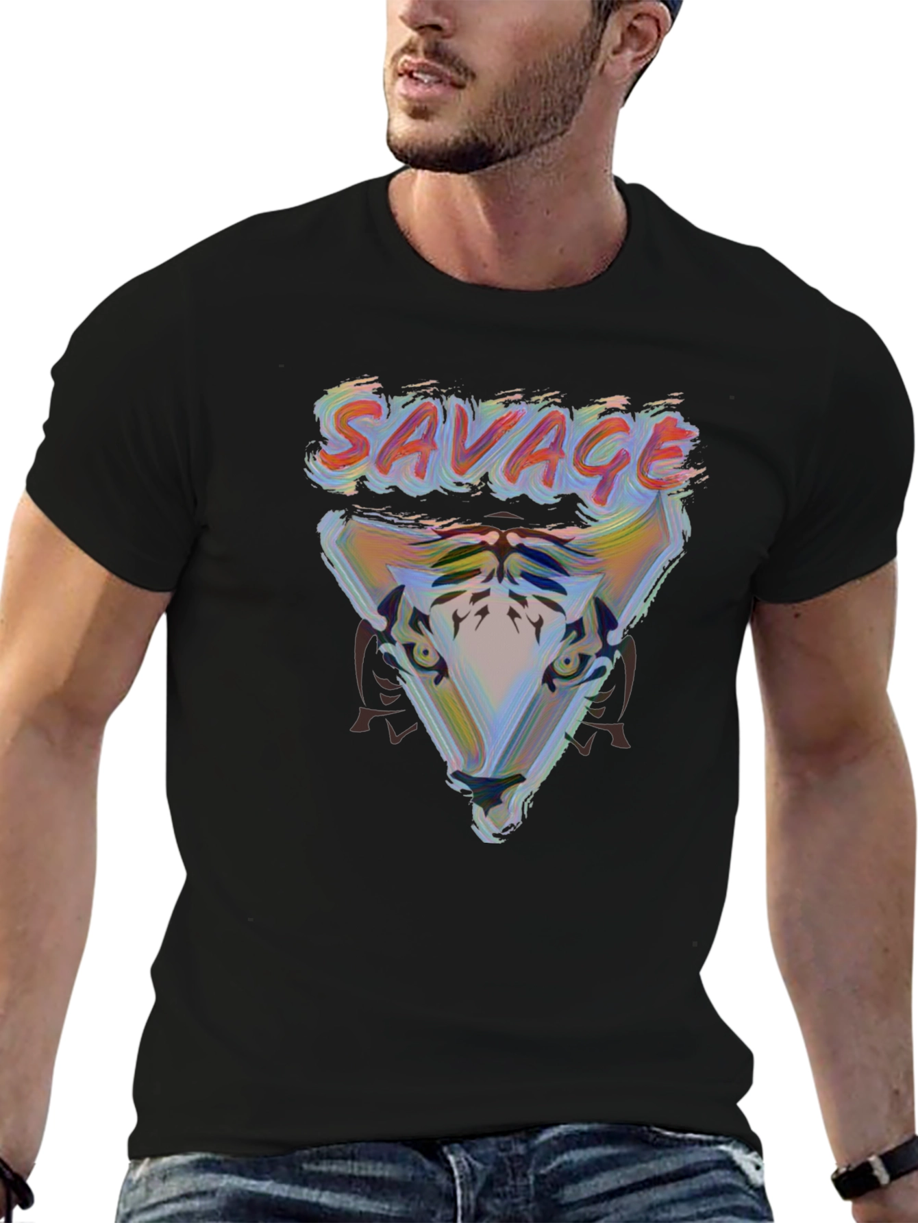 Savage Tiger Graphic Print Black T-Shirt