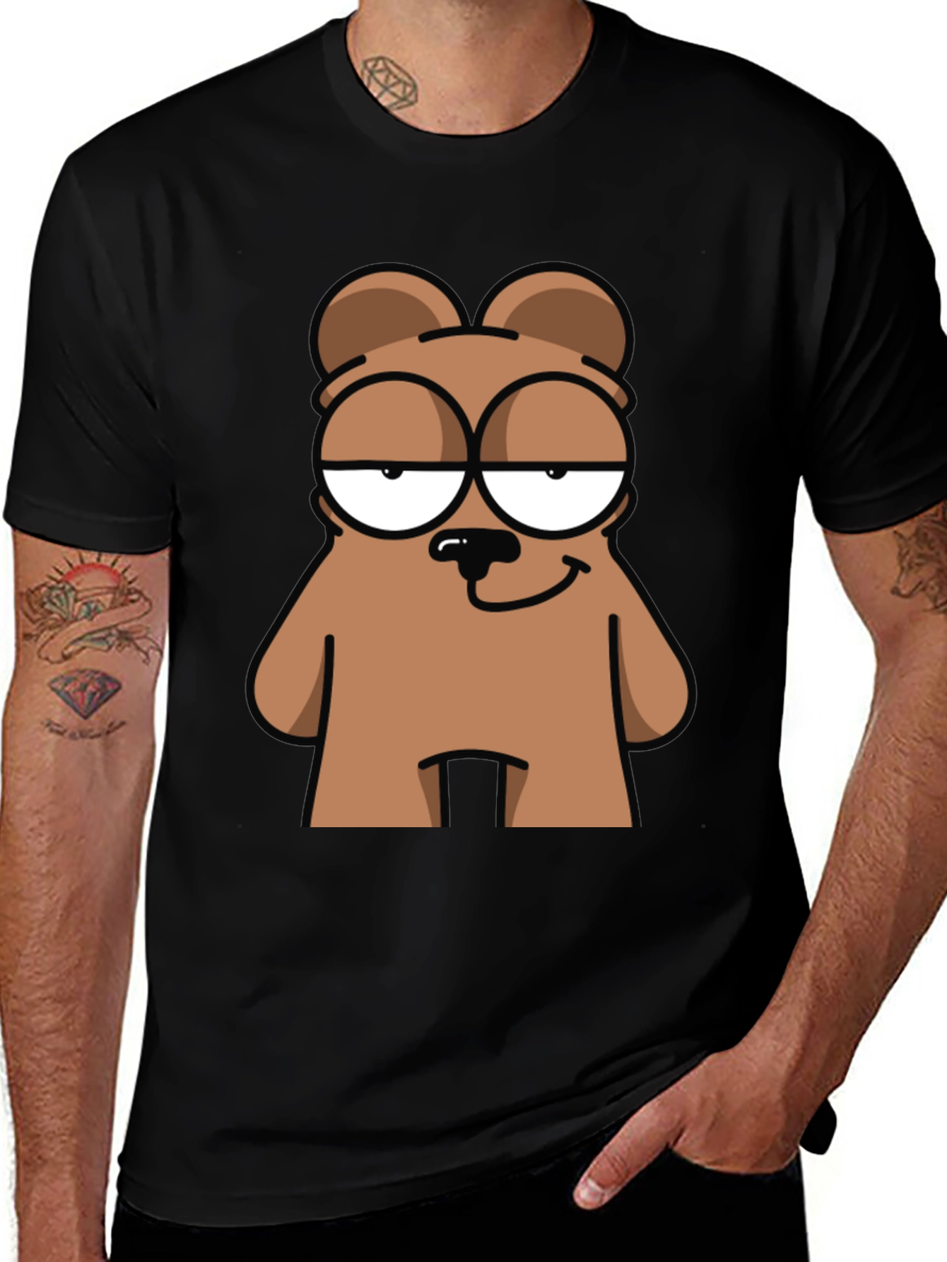 Funny Cartoon Bear Graphic Black T-Shirt