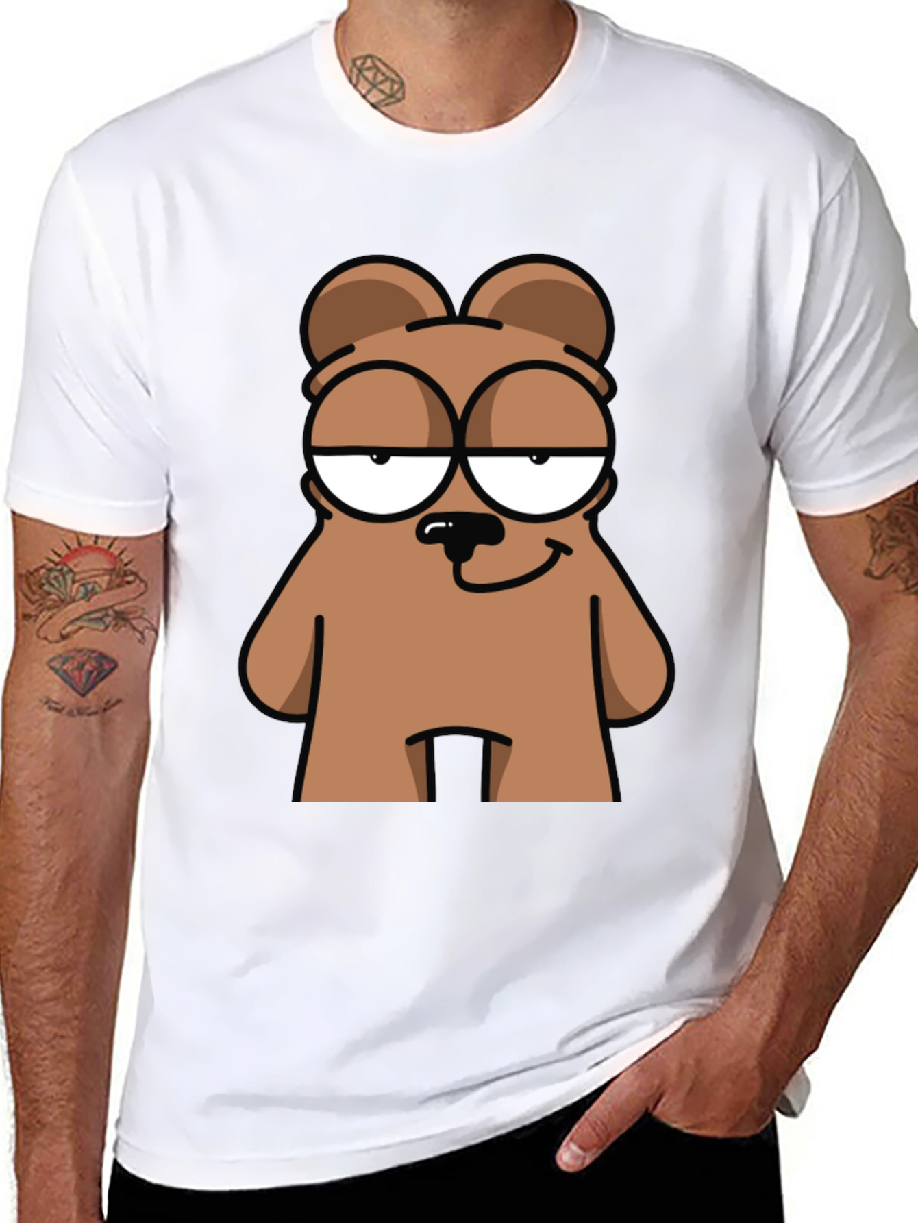 Funny Cartoon Bear Graphic Black T-Shirt