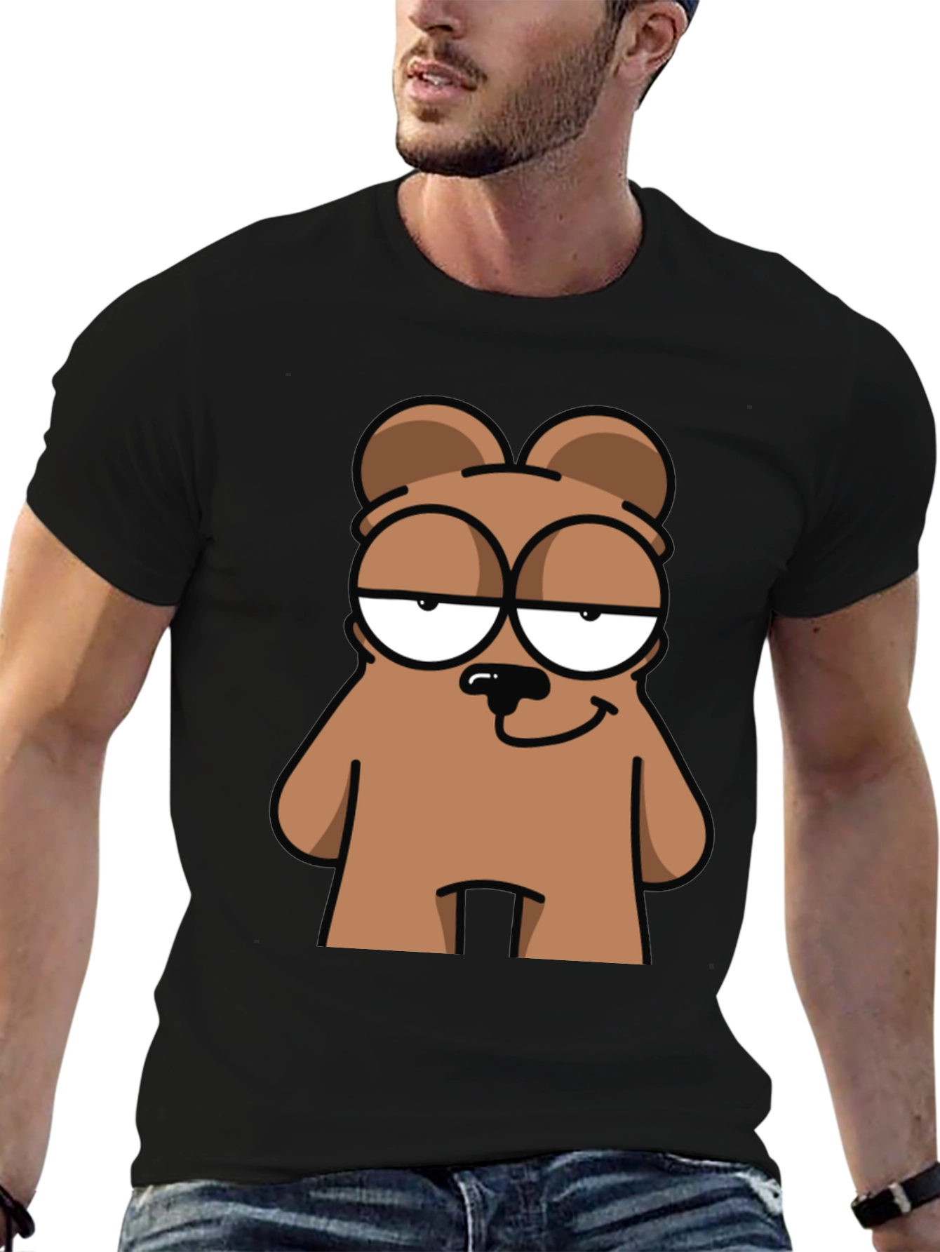 Funny Cartoon Bear Graphic Black T-Shirt