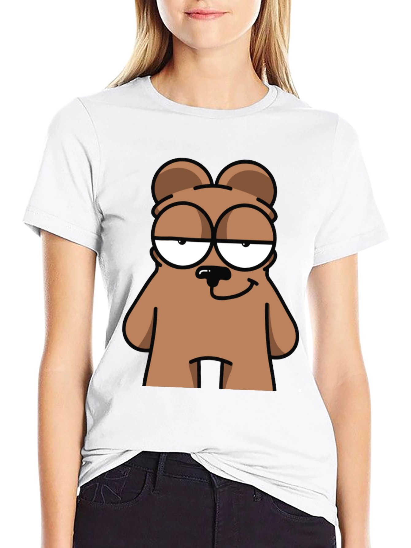 Funny Cartoon Bear Graphic Black T-Shirt