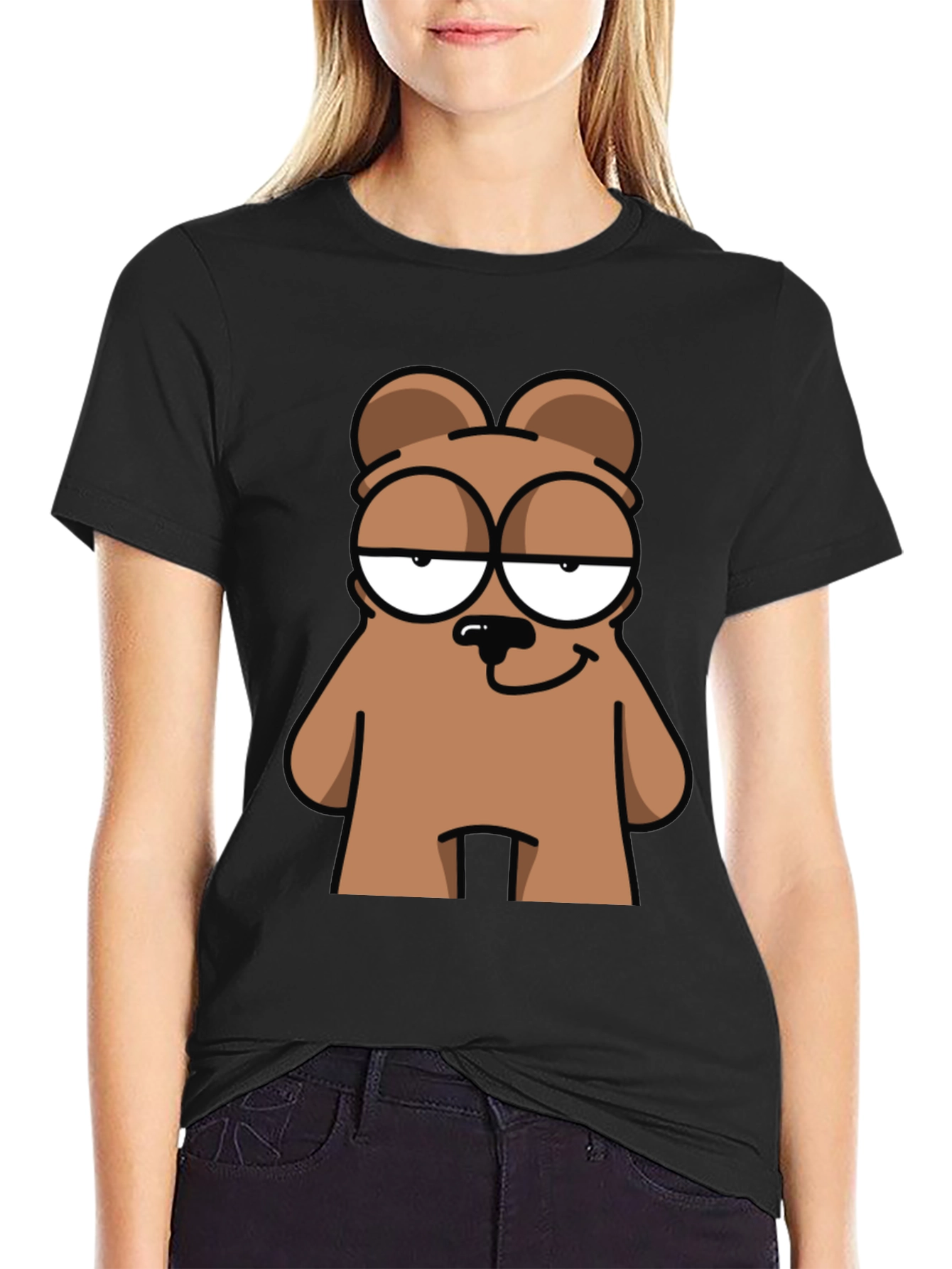 Funny Cartoon Bear Graphic Black T-Shirt