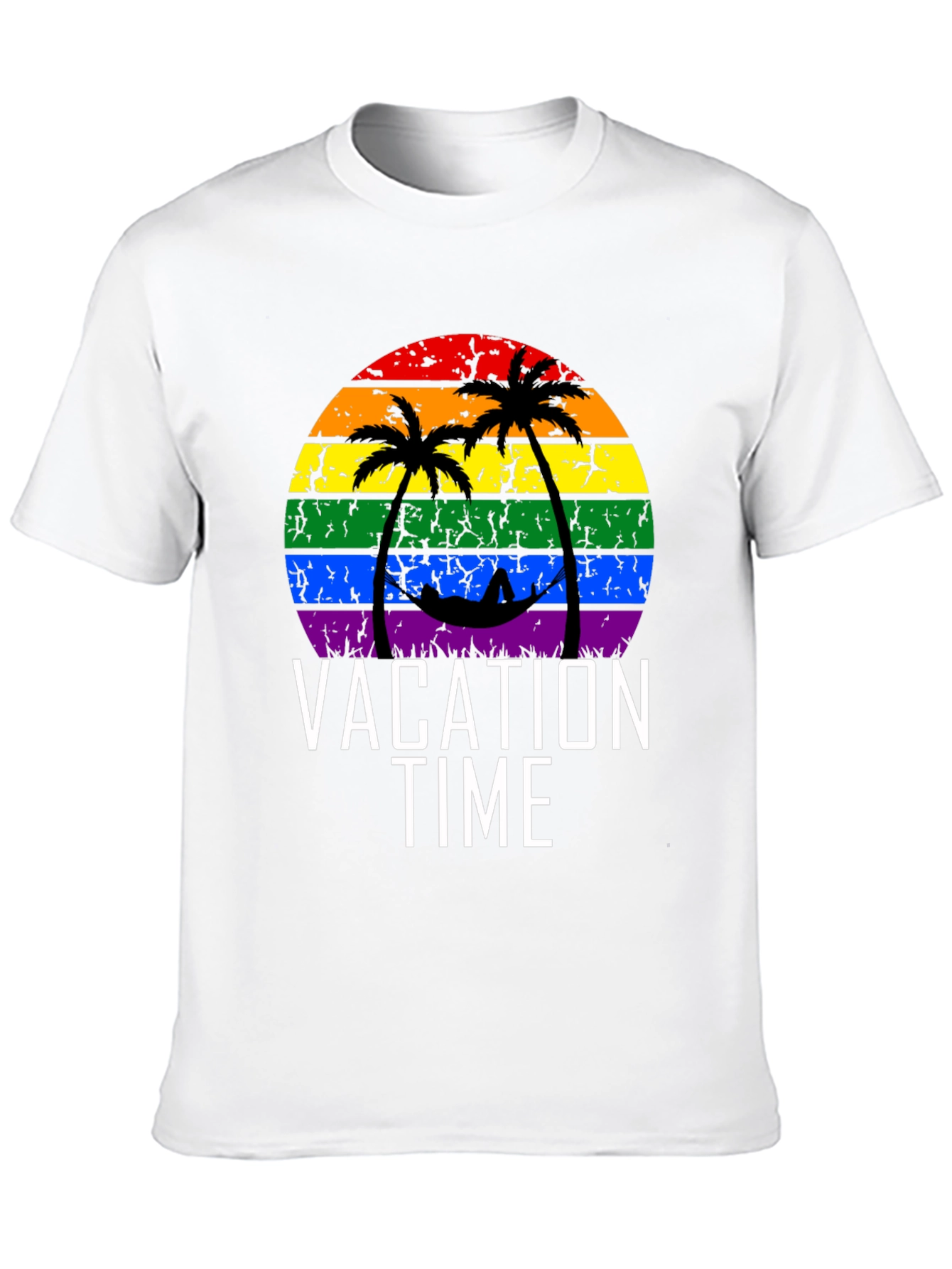 Vacation Time Rainbow Palm Tree Graphic Tee