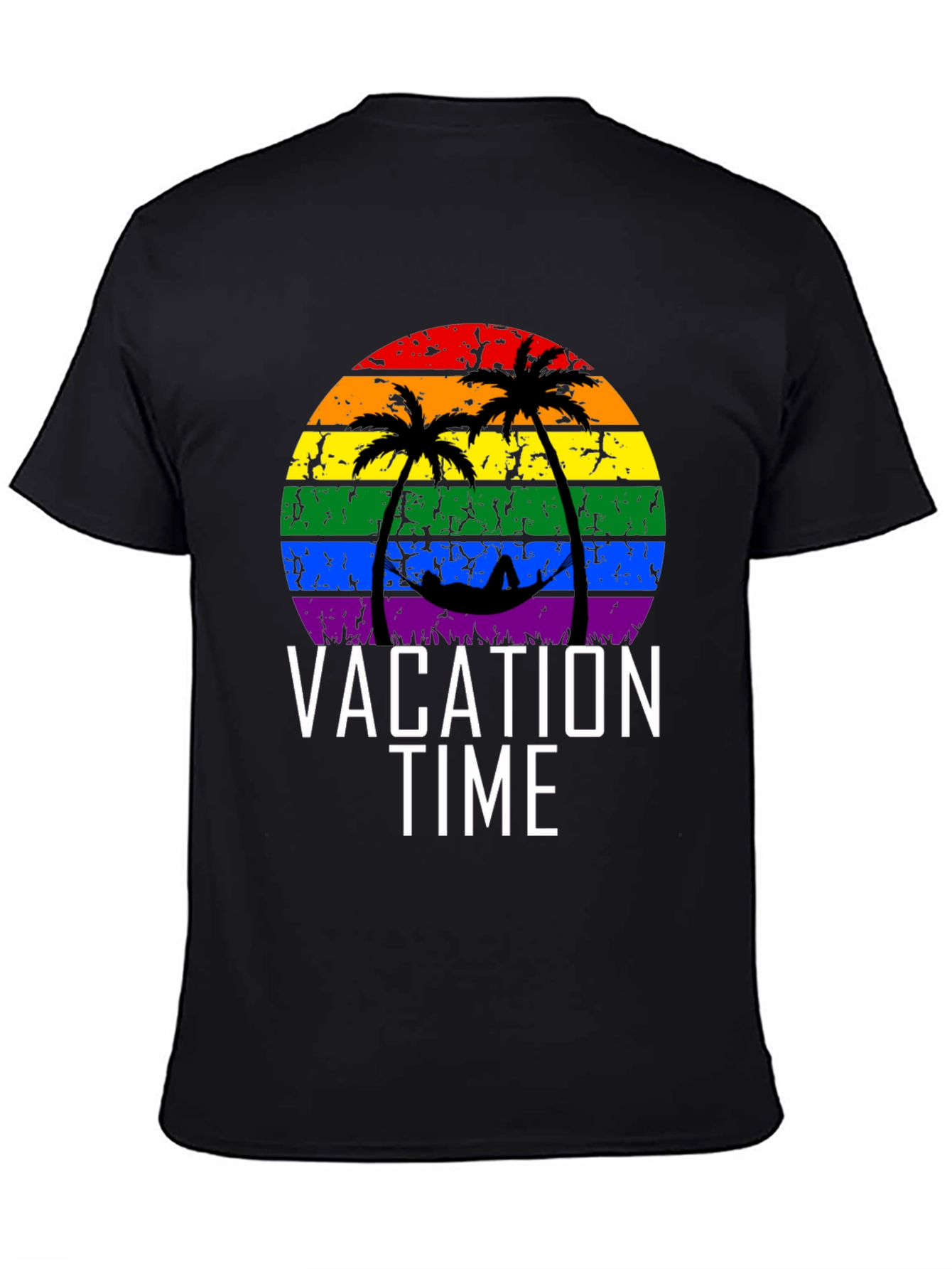 Vacation Time Rainbow Palm Tree Graphic Tee