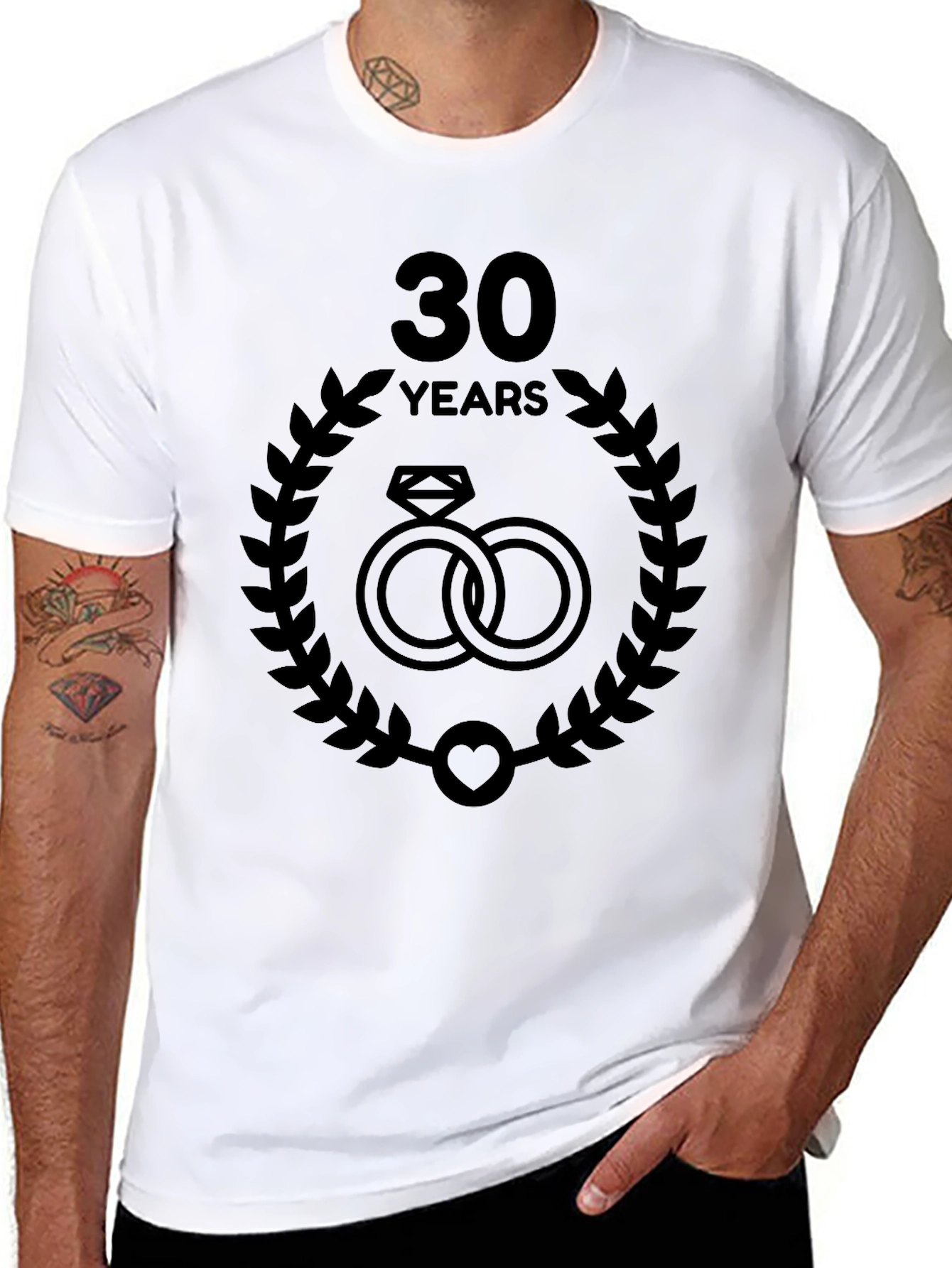 30th Anniversary T-Shirt: Wedding Ring Laurel Design