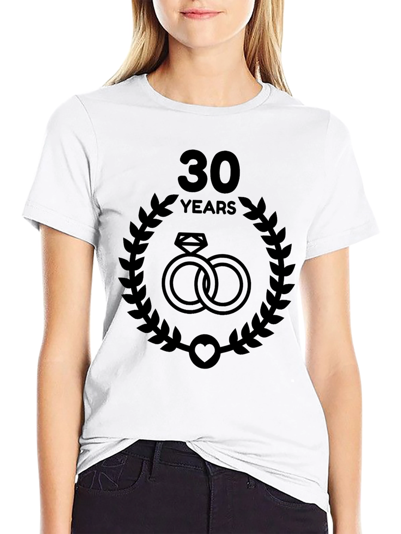 30th Anniversary T-Shirt: Wedding Ring Laurel Design