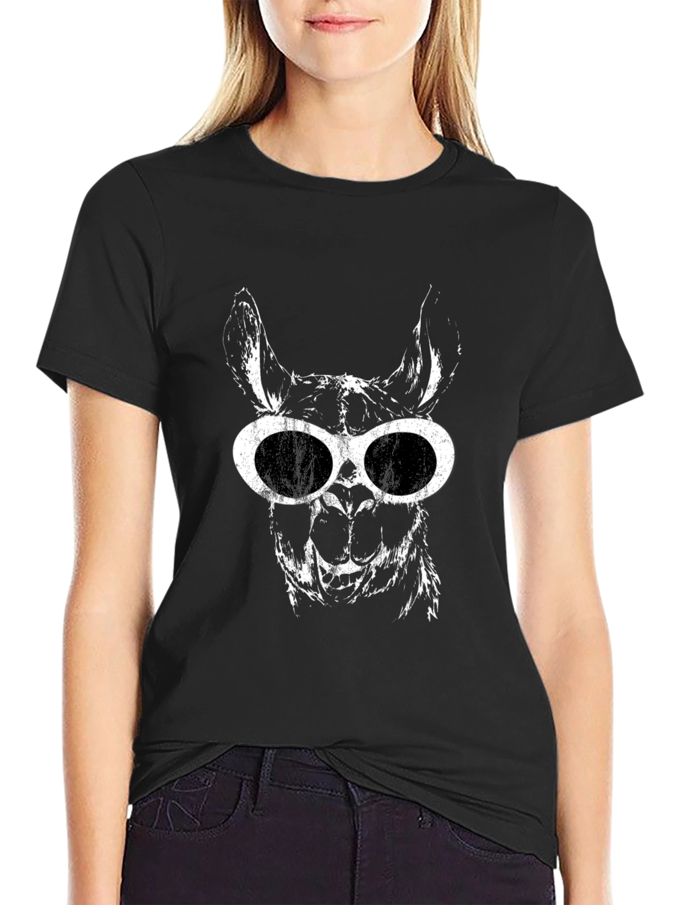 Cool Llama Sunglasses Black Graphic Tee