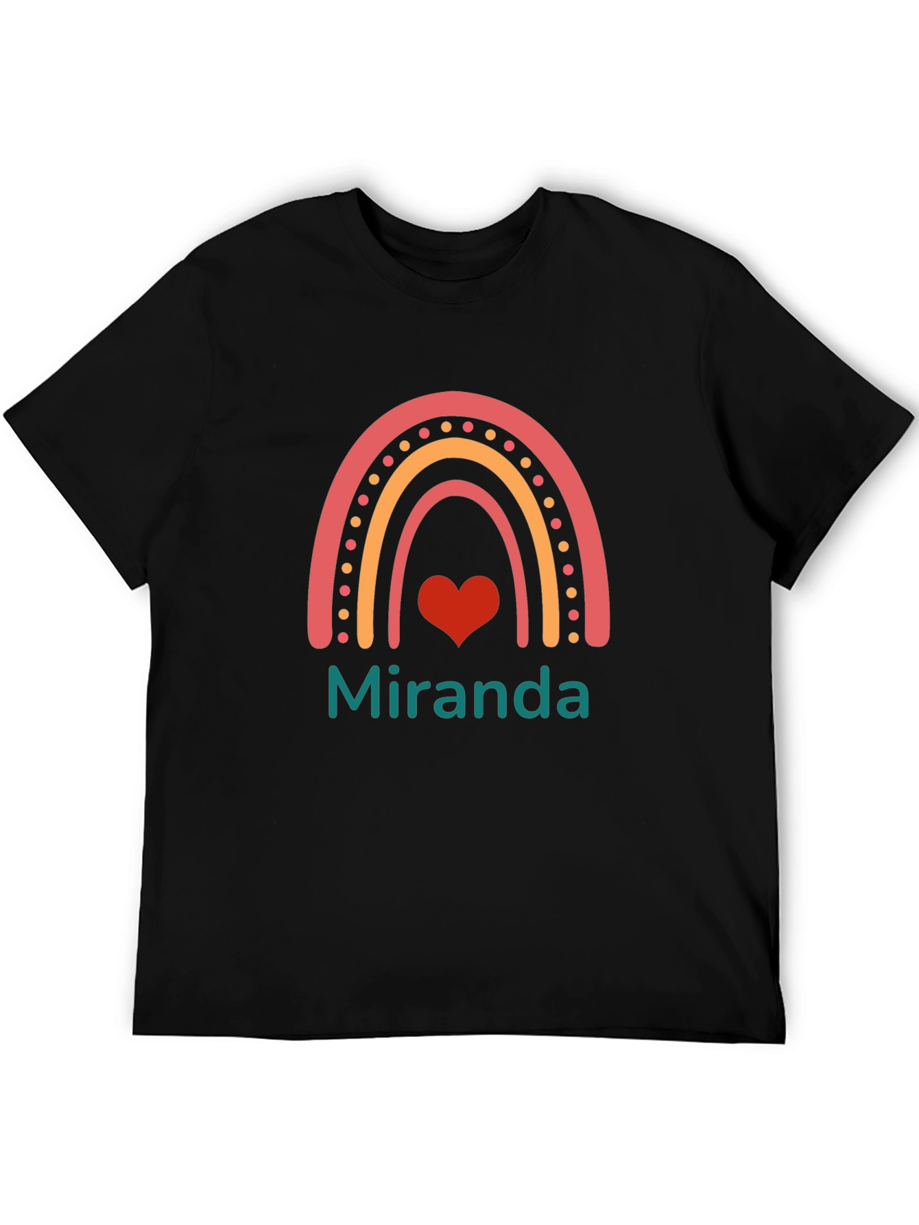 Rainbow Heart Personalized Black T-Shirt