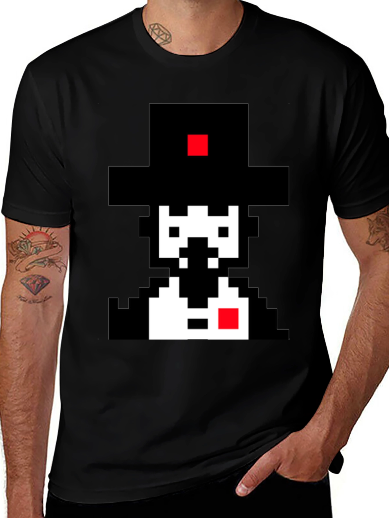 Pixel Art Gentleman Black T-Shirt