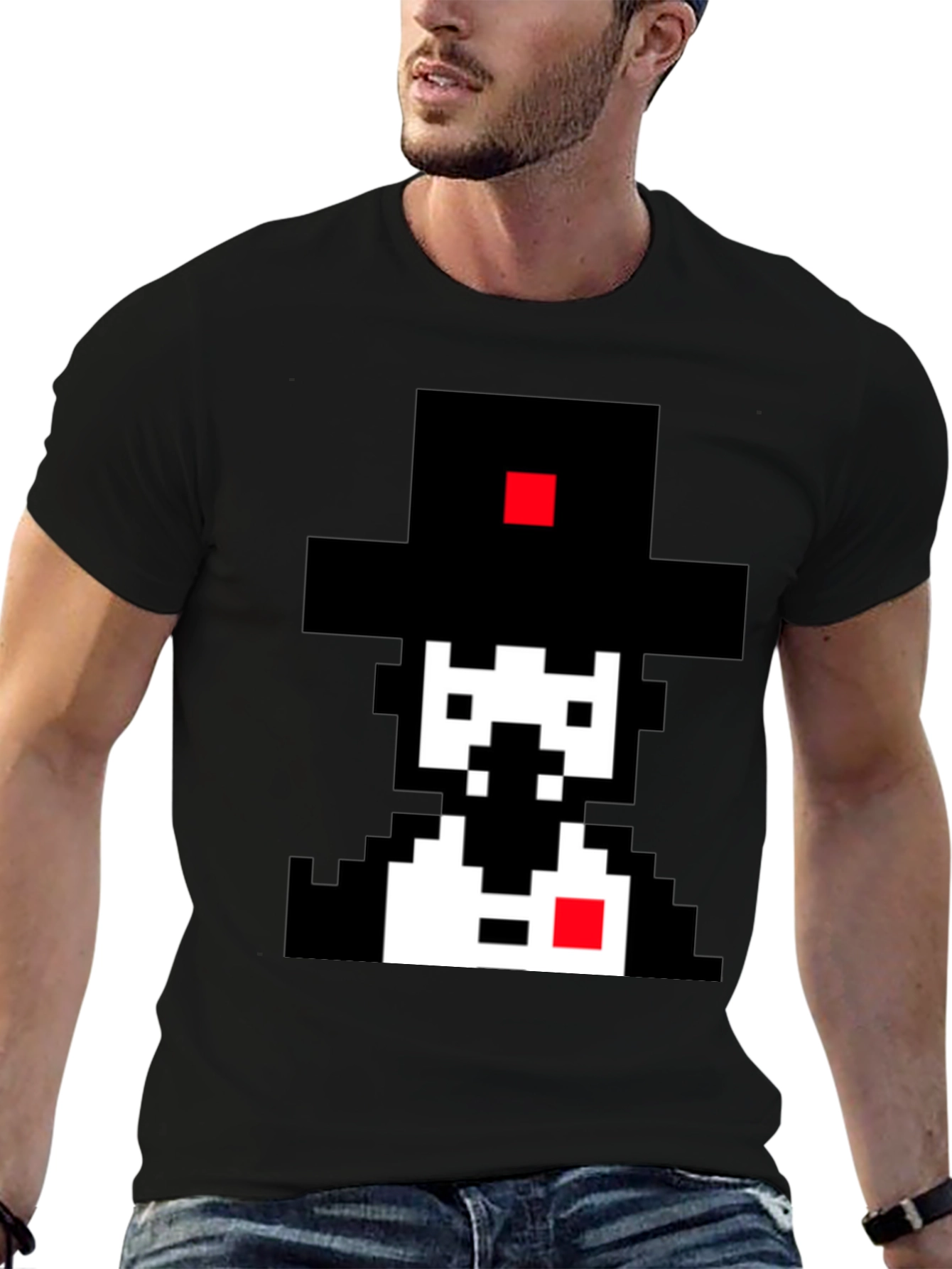 Pixel Art Gentleman Black T-Shirt