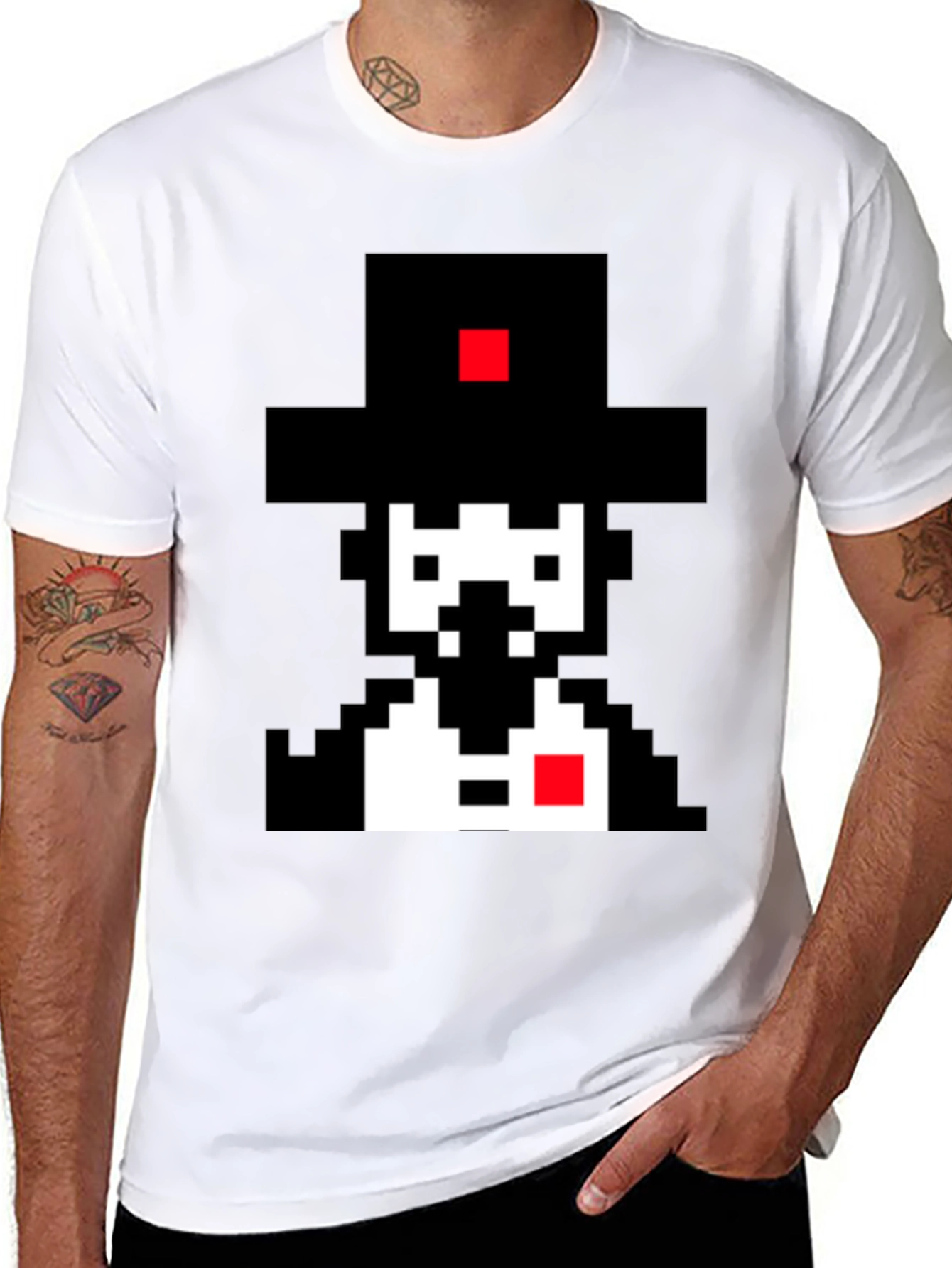 Pixel Art Gentleman Black T-Shirt
