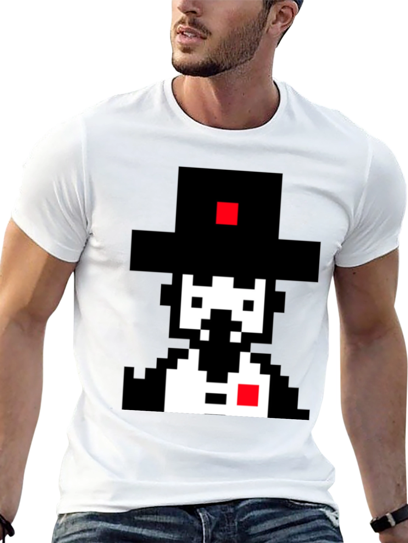 Pixel Art Gentleman Black T-Shirt