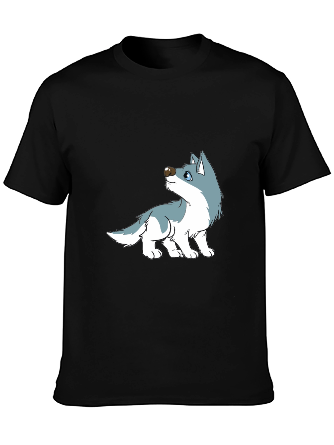 Cartoon Wolf Graphic Tee - Black Cotton Casual T-Shirt