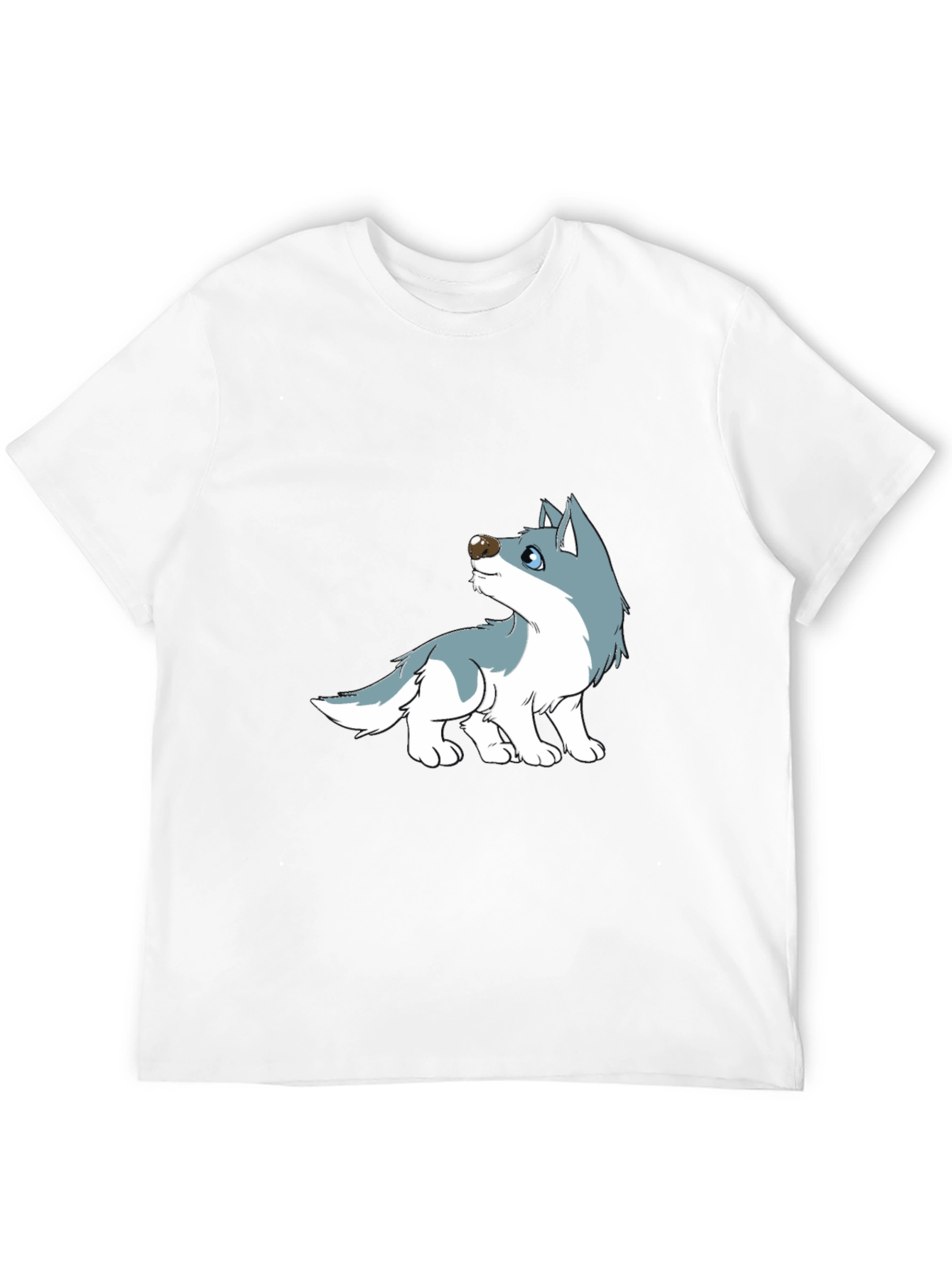 Cartoon Wolf Graphic Tee - Black Cotton Casual T-Shirt
