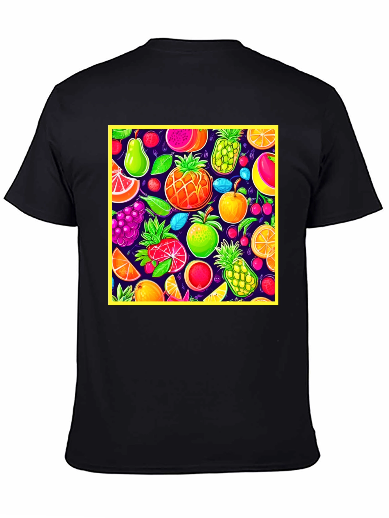 Vibrant Fruit Pattern Crew Neck T-Shirt
