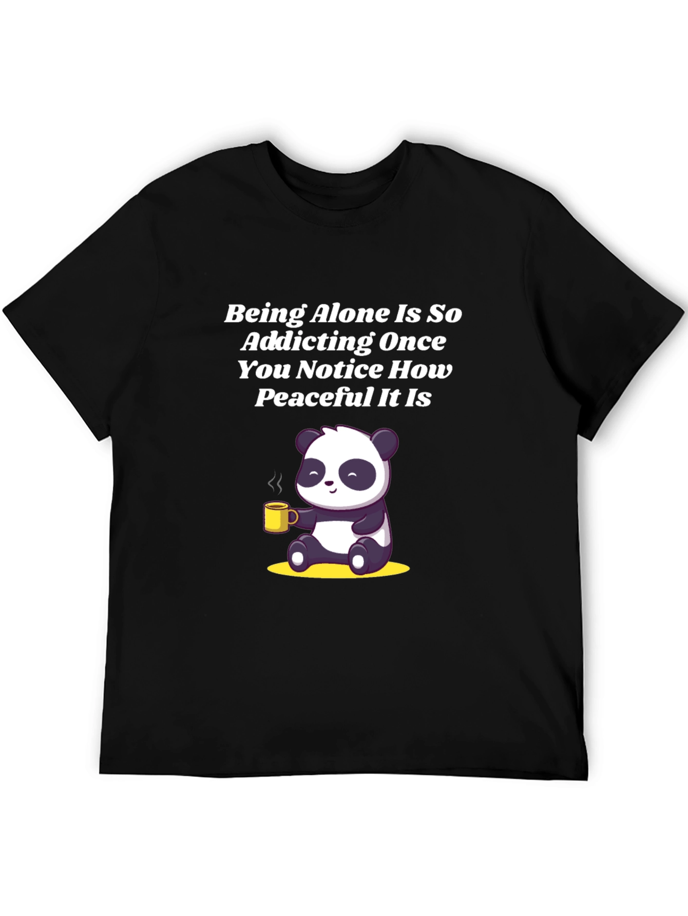 Alone Peaceful Panda Black T-Shirt