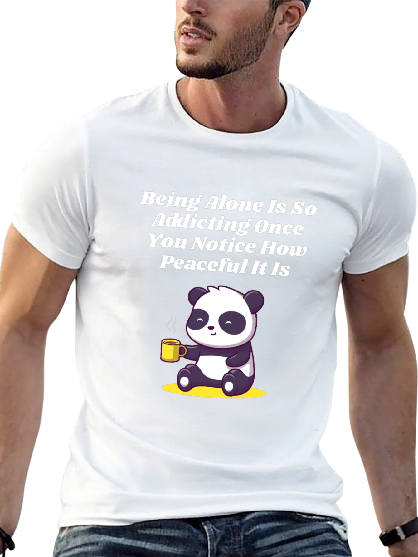 Alone Peaceful Panda Black T-Shirt
