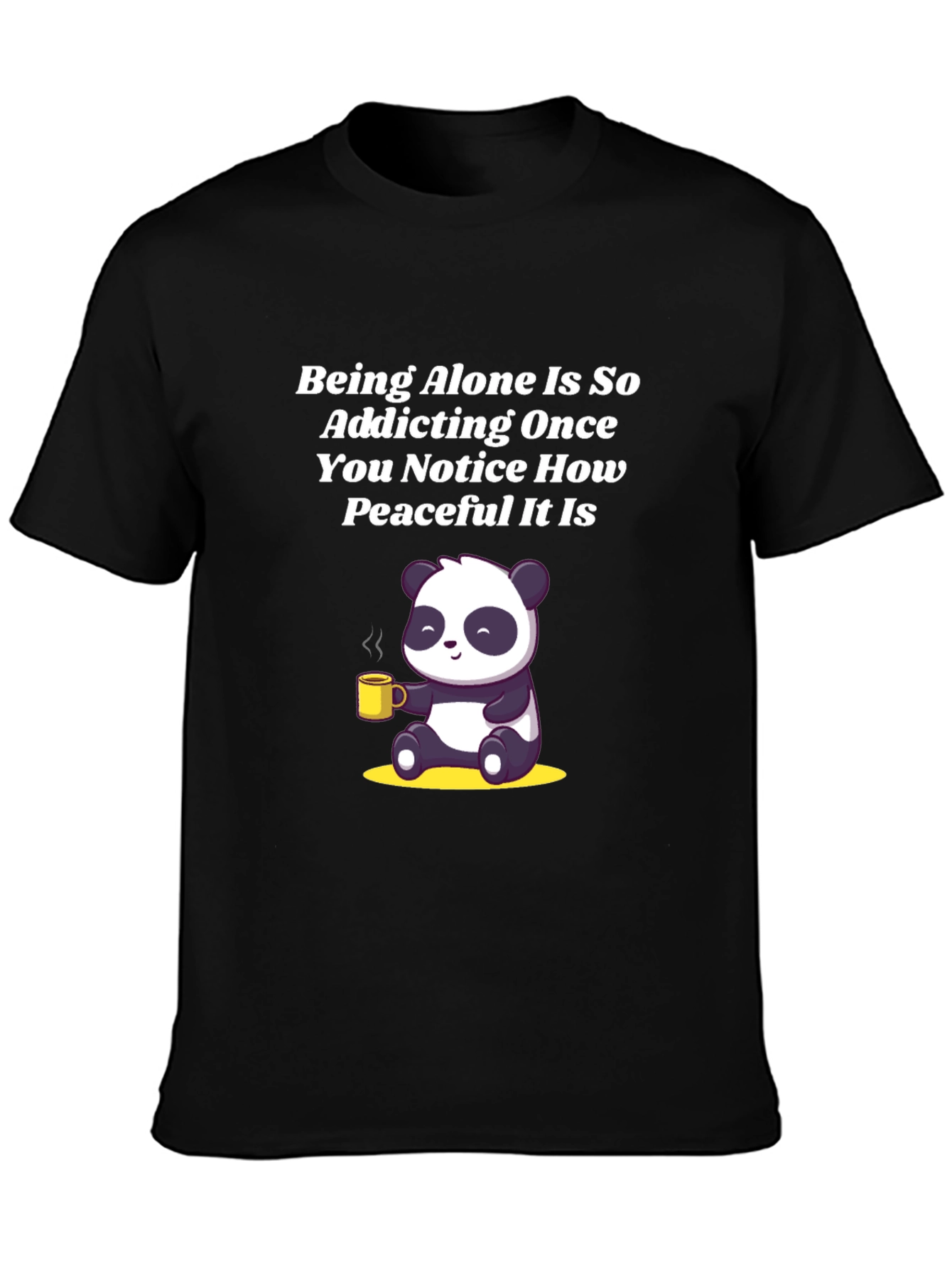 Alone Peaceful Panda Black T-Shirt