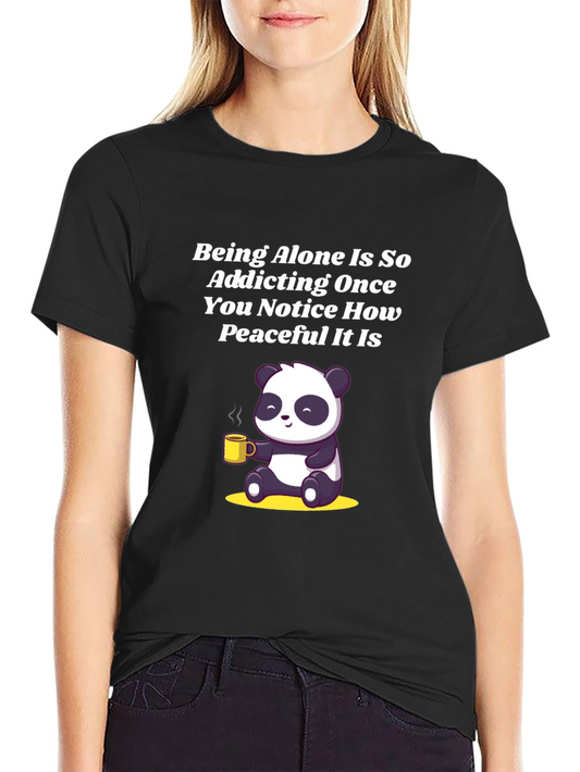 Alone Peaceful Panda Black T-Shirt