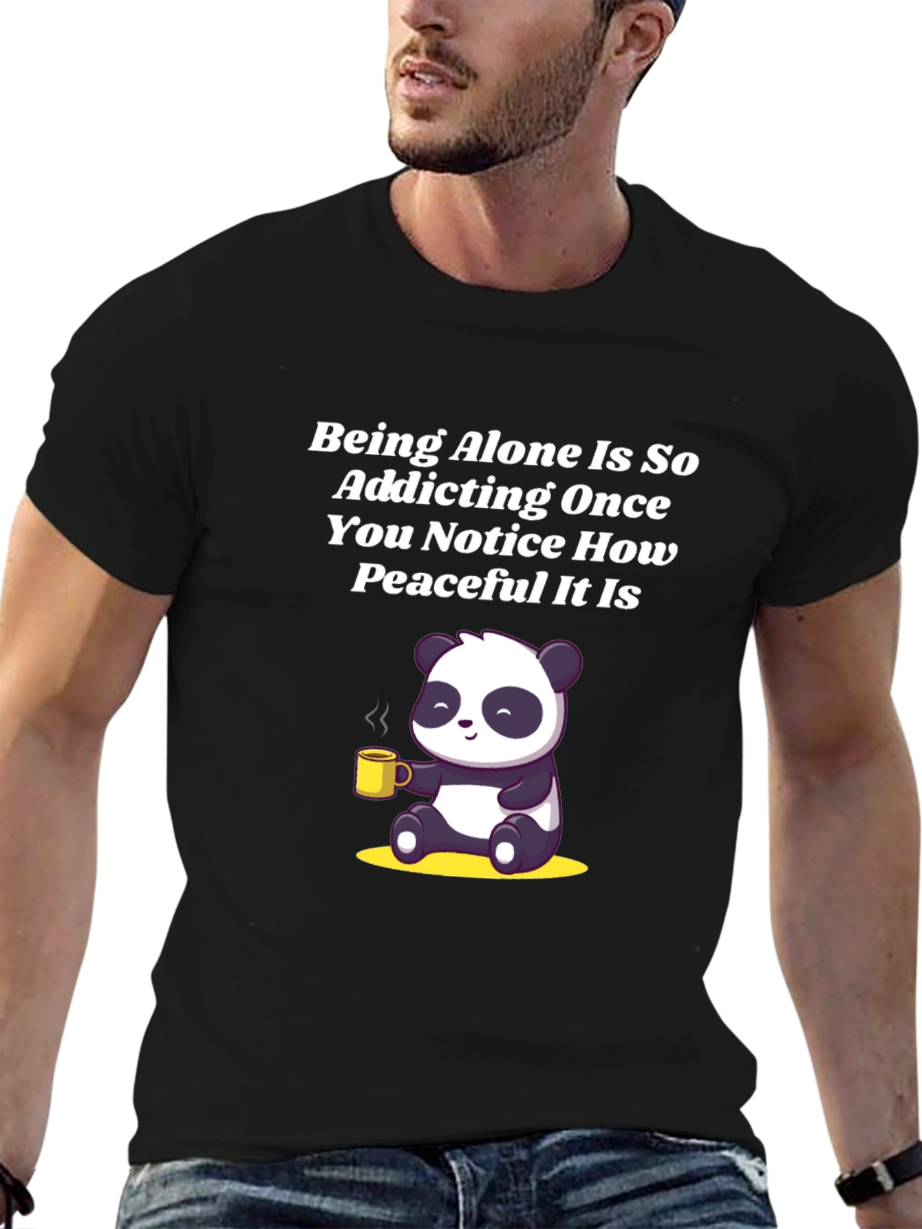 Alone Peaceful Panda Black T-Shirt