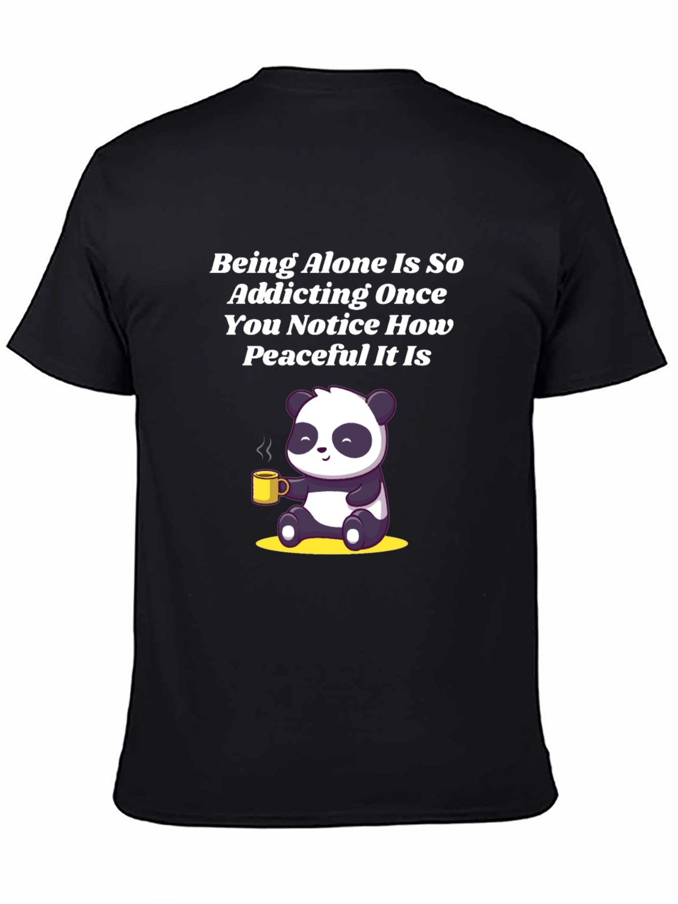 Alone Peaceful Panda Black T-Shirt
