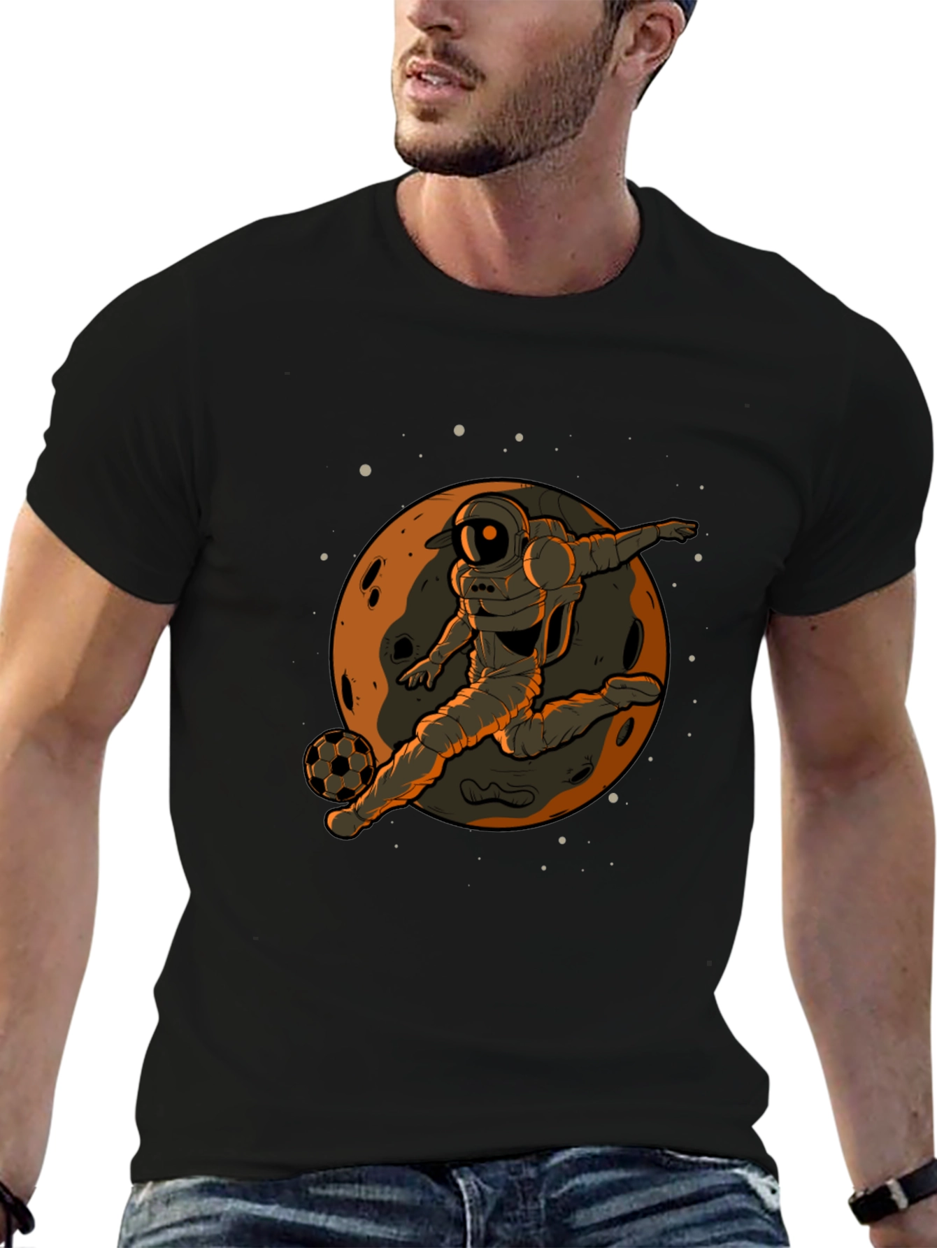 Astronaut Soccer Player Graphic Tee - Black