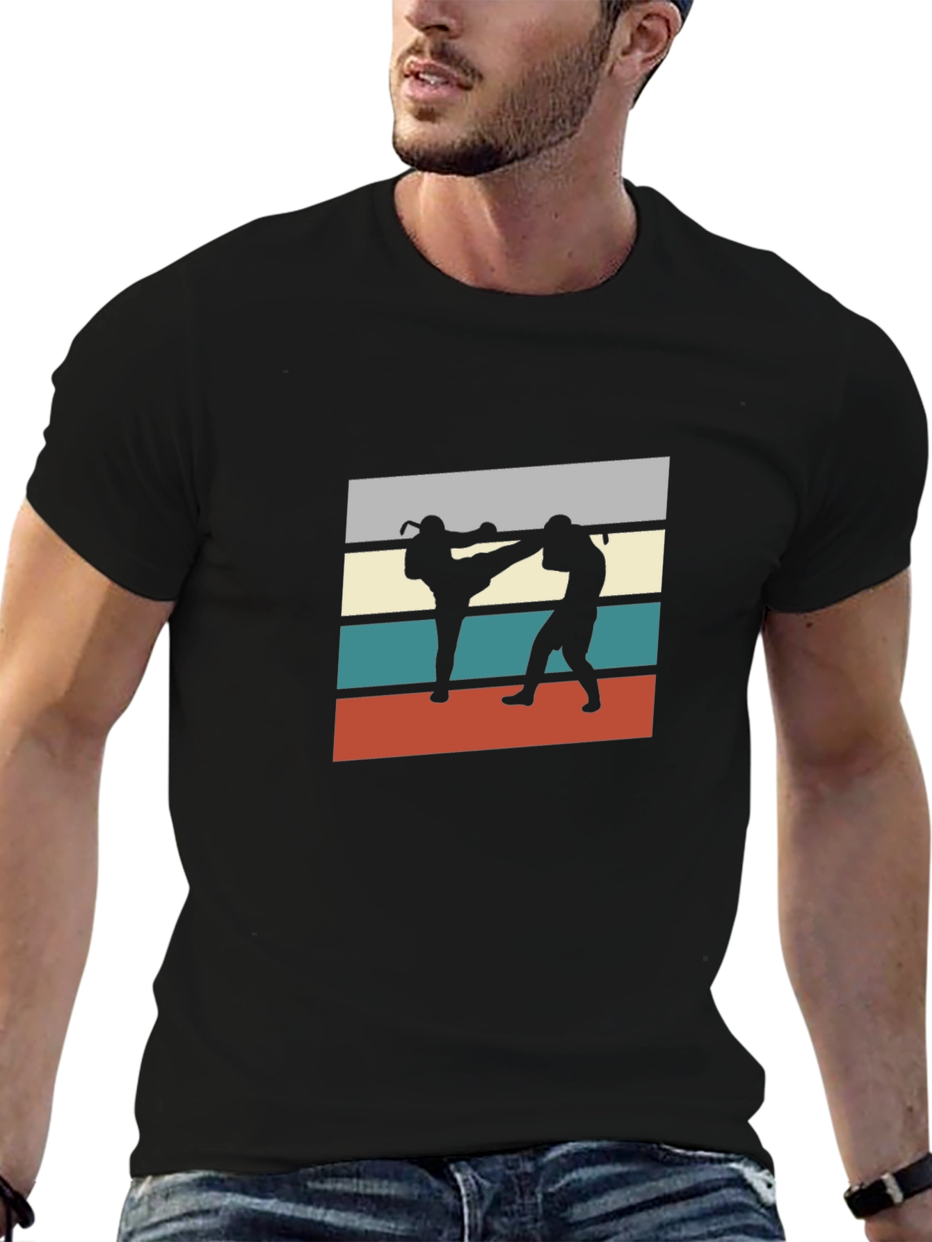 Retro Martial Arts Graphic Tee - Black