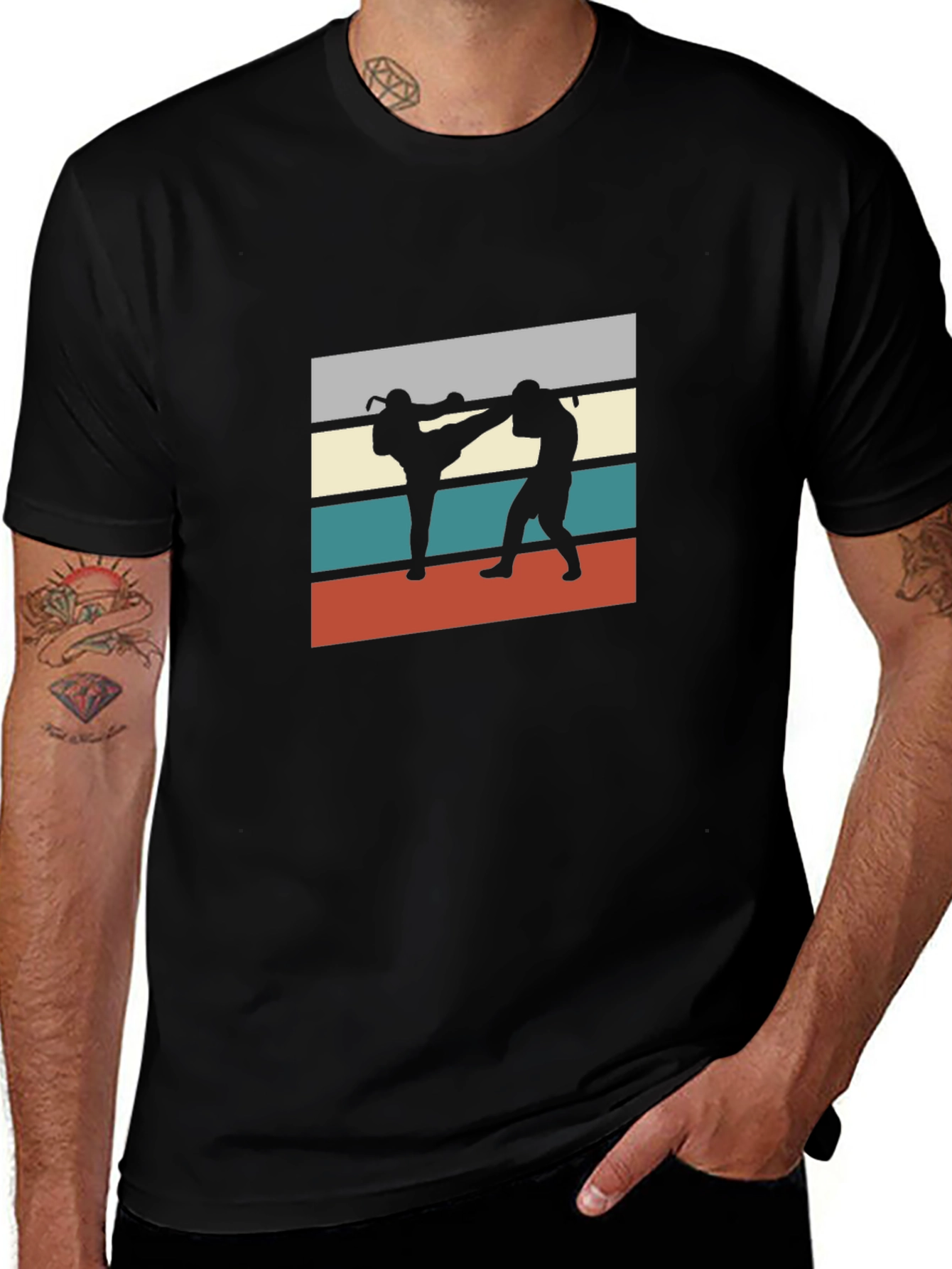 Retro Martial Arts Graphic Tee - Black